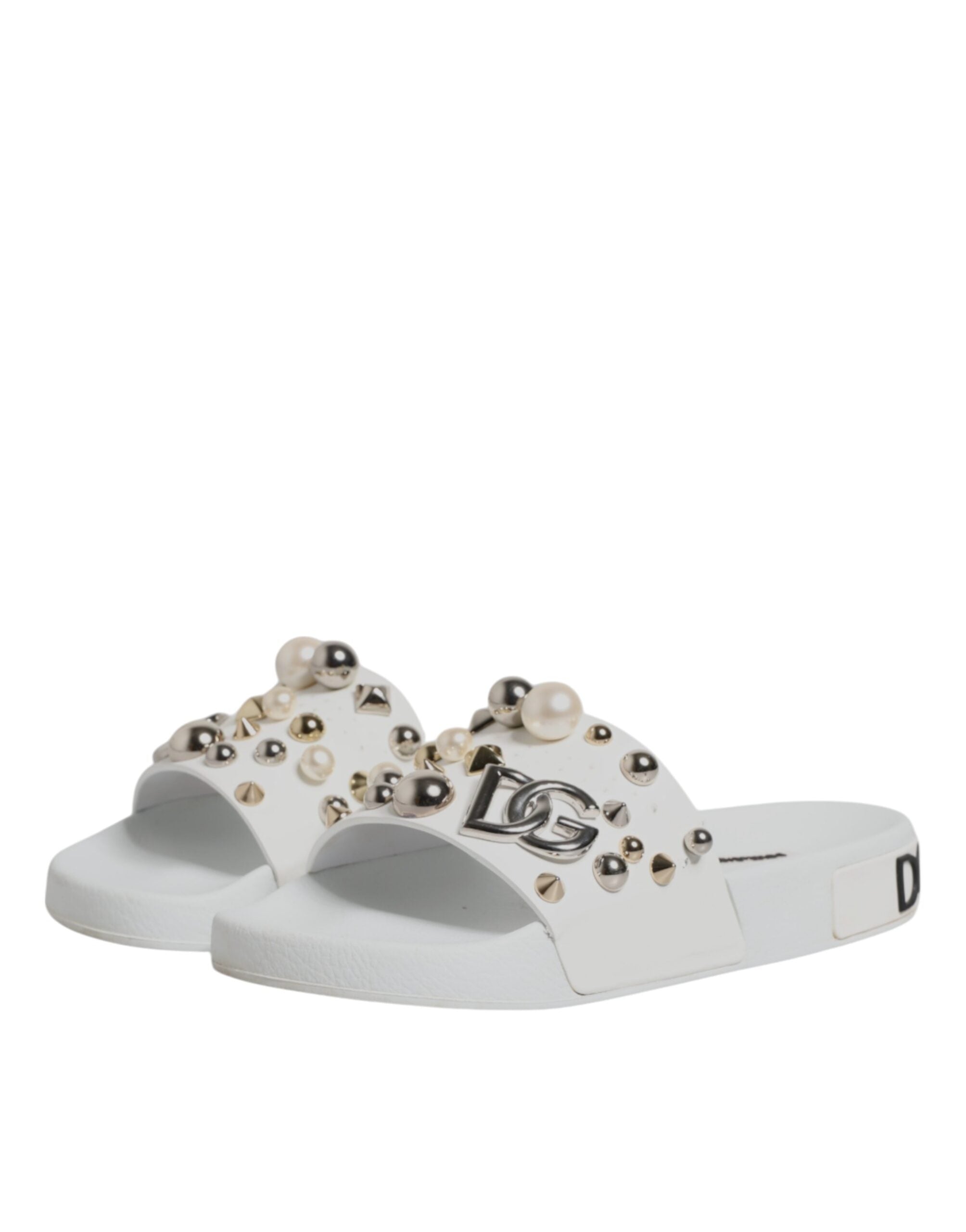 Dolce & Gabbana White Embellished Slides Sandals Women's Shoes (Pre-Owned)