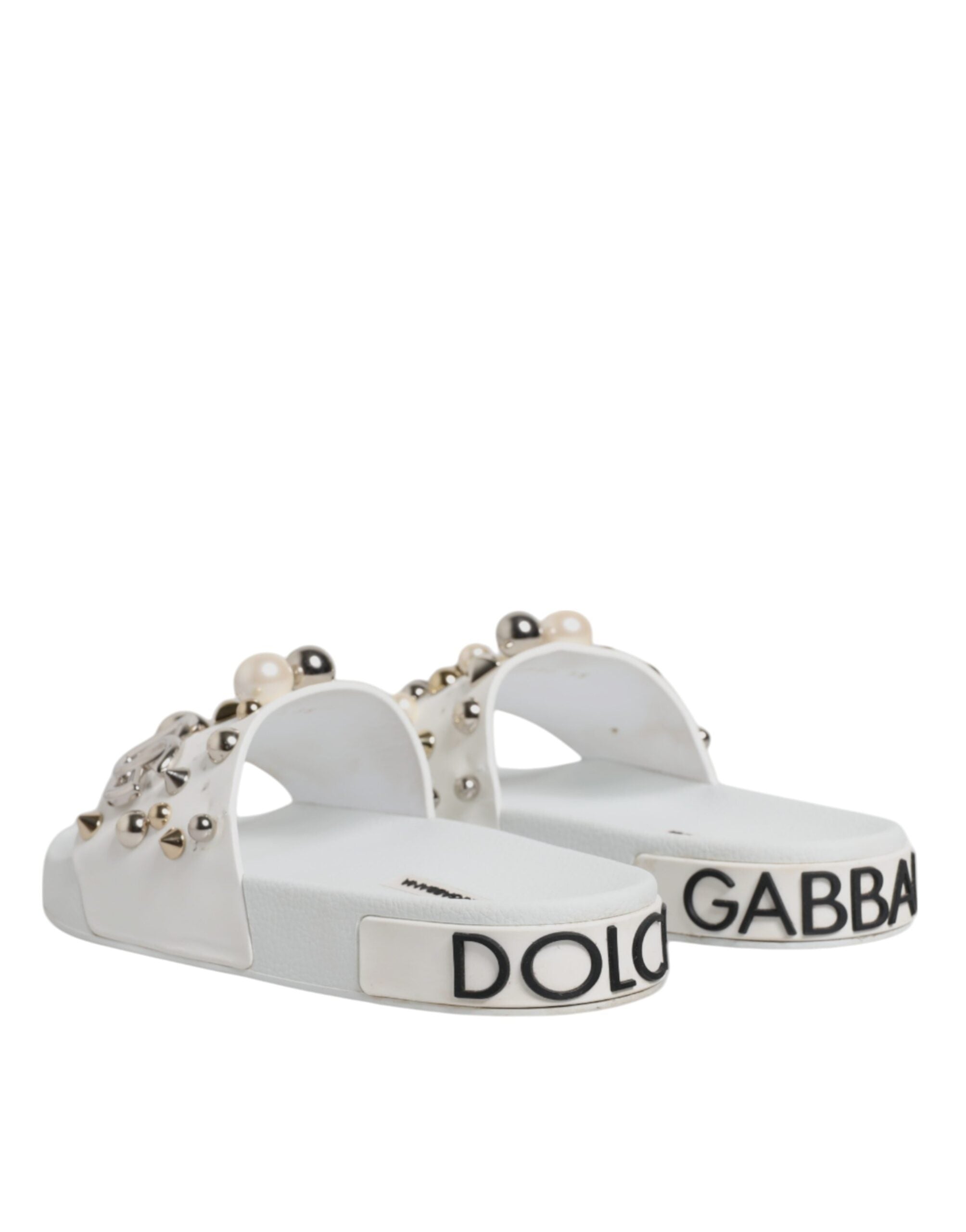 Dolce & Gabbana White Embellished Slides Sandals Women's Shoes (Pre-Owned)