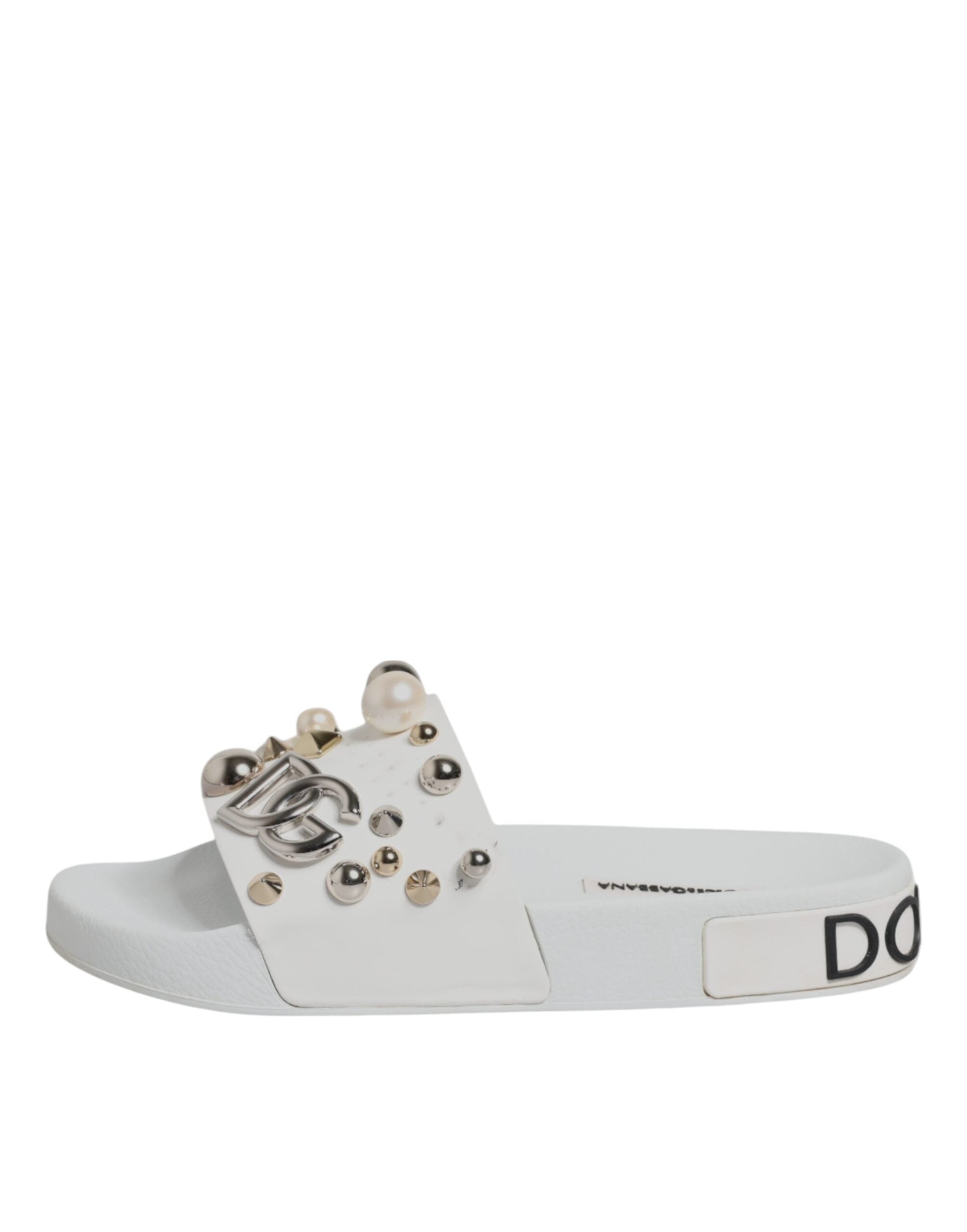 Dolce & Gabbana White Embellished Slides Sandals Women's Shoes (Pre-Owned)