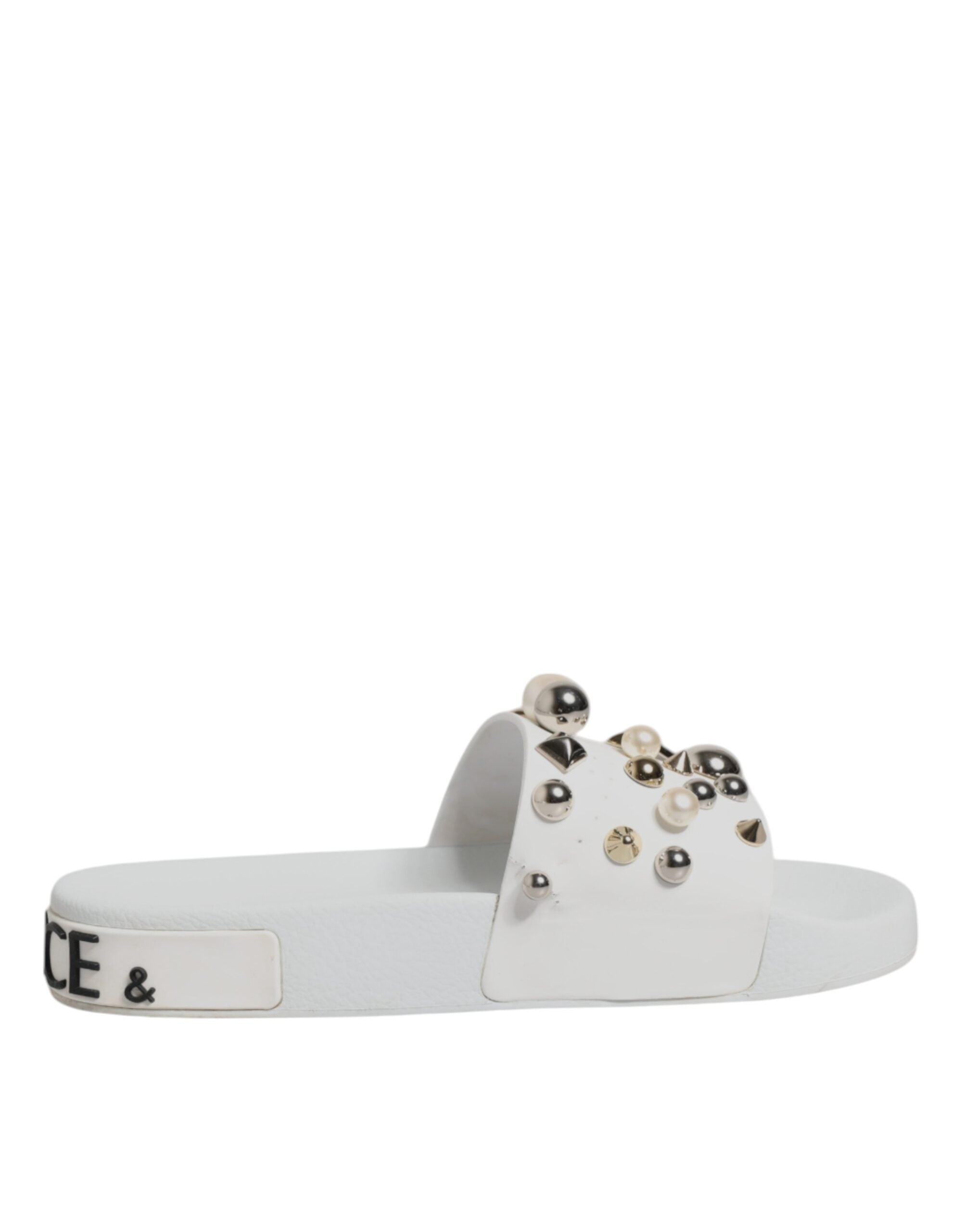 Dolce & Gabbana White Embellished Slides Sandals Women's Shoes (Pre-Owned)