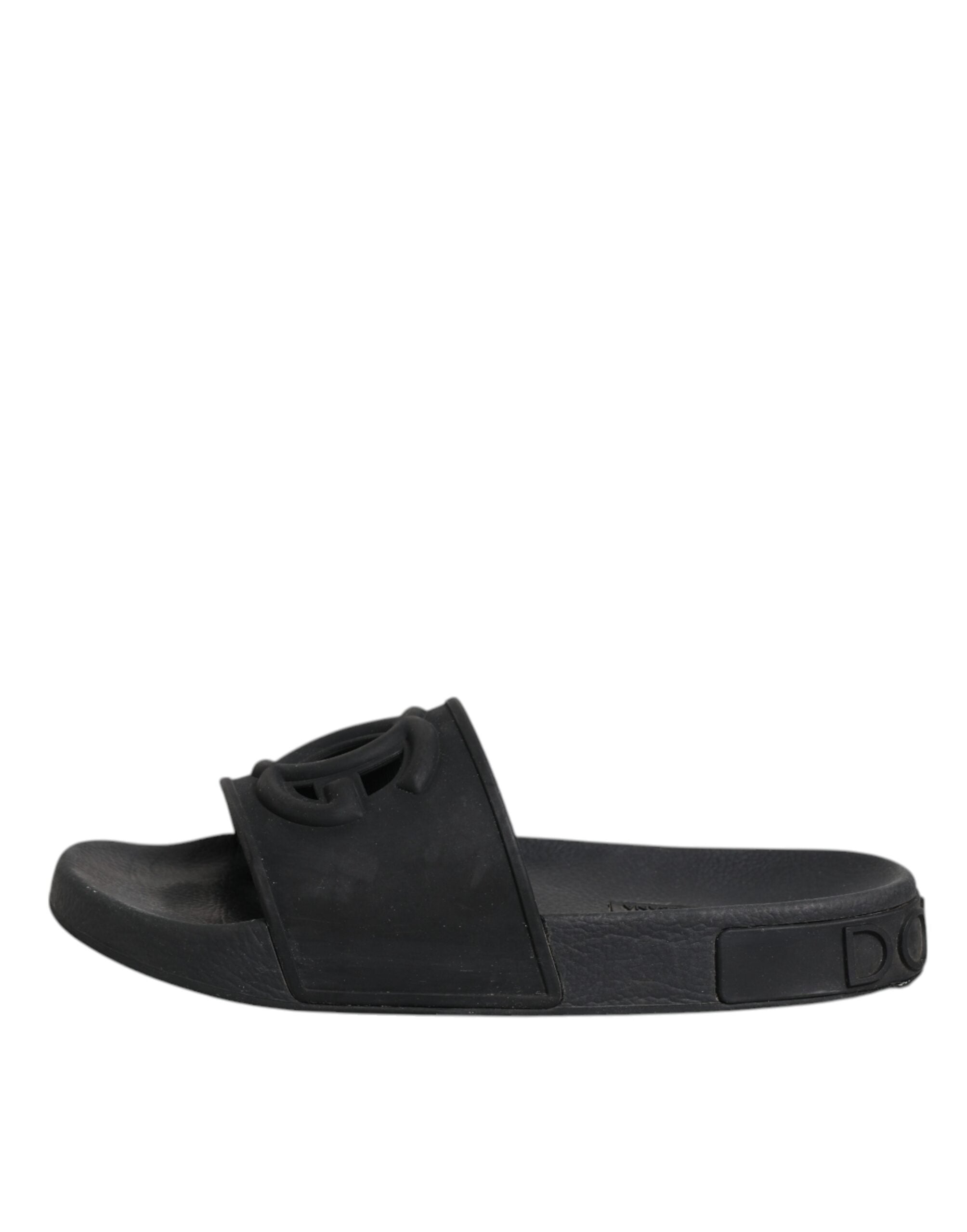 Dolce & Gabbana Black Rubber Slides Sandals Beachwear Women's Shoes (Pre-Owned)