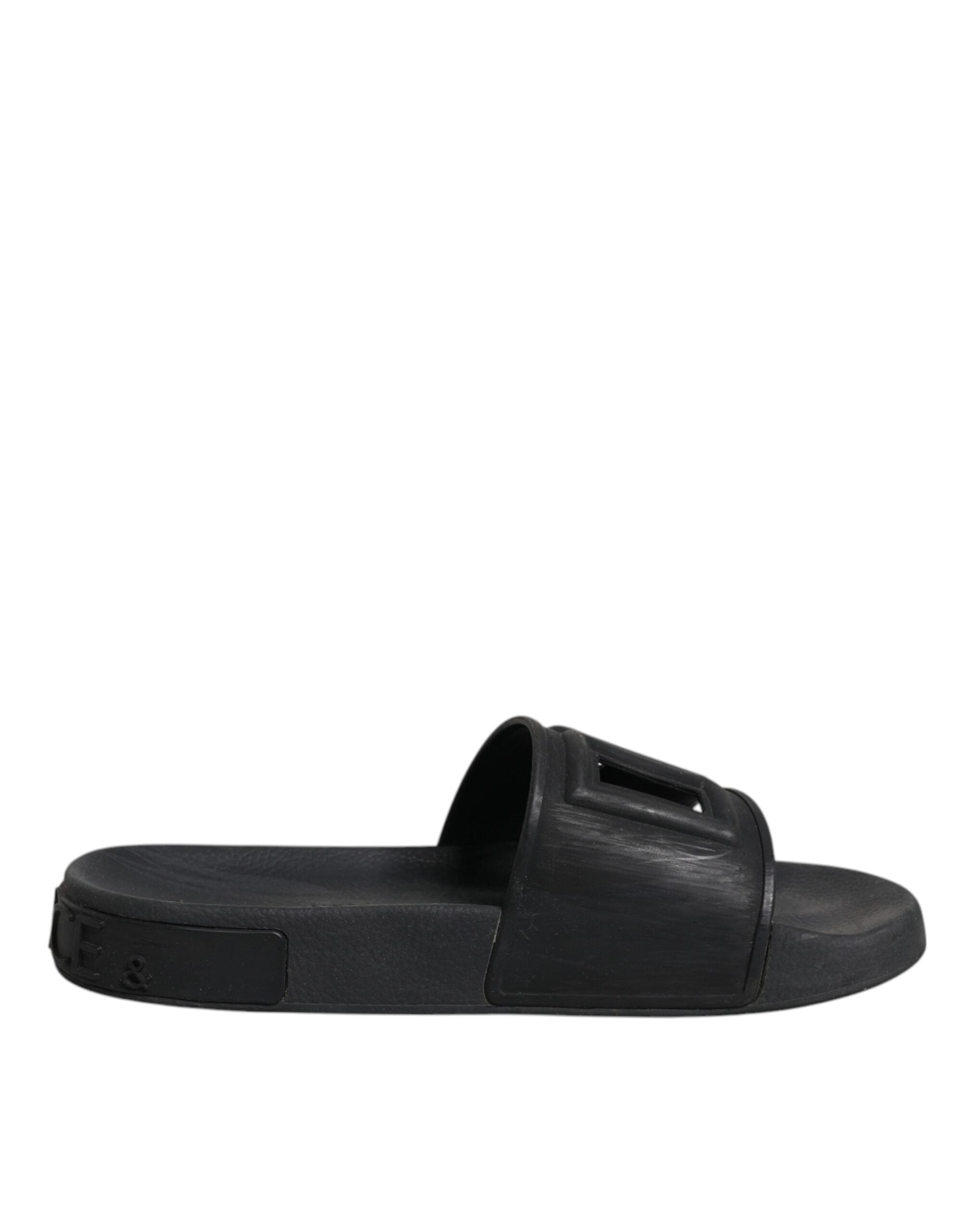 Dolce & Gabbana Black Rubber Slides Sandals Beachwear Women's Shoes (Pre-Owned)