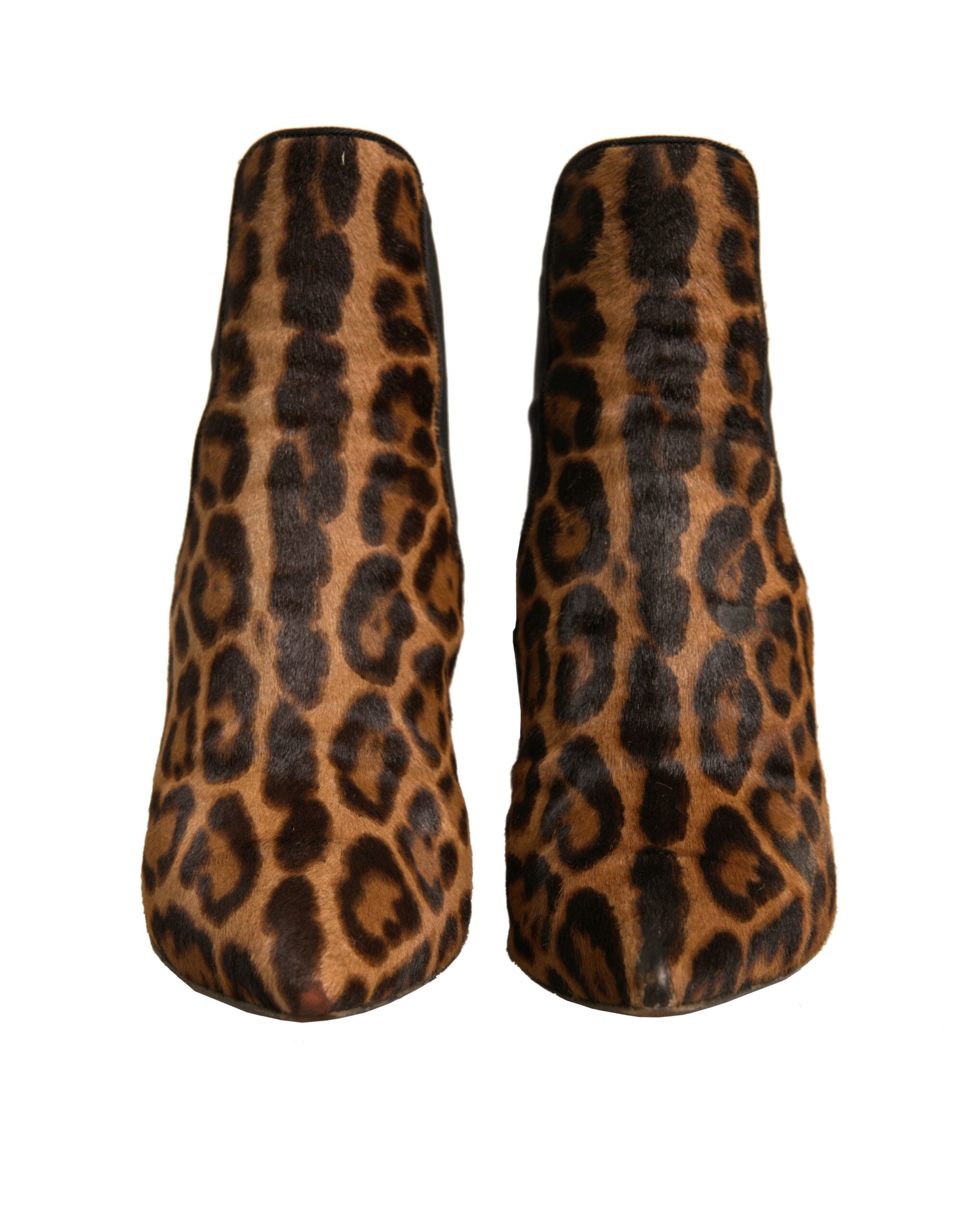 Dolce & Gabbana Brown Leopard Leather Stretch Heels Boots Women's Shoes (Pre-Owned)