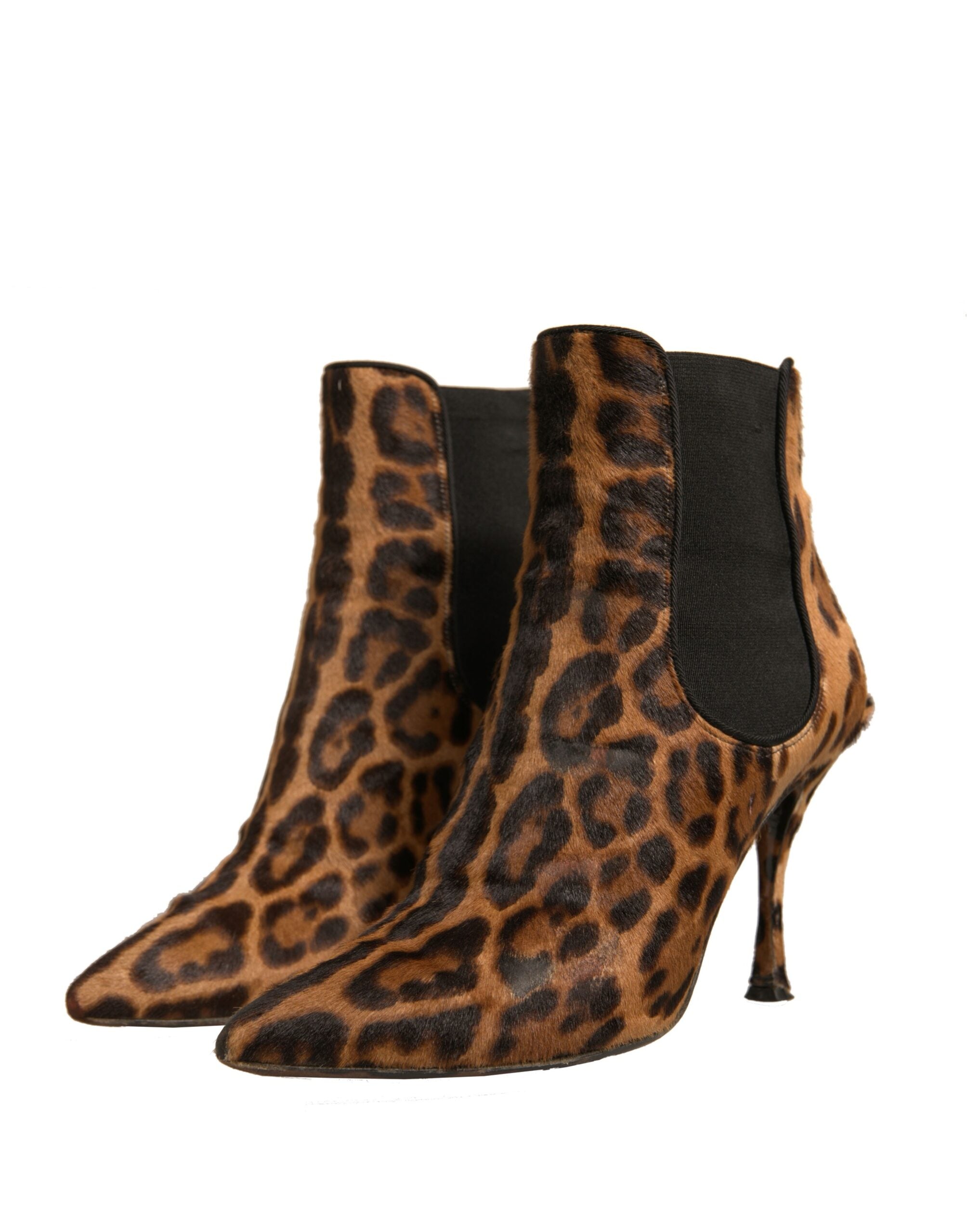 Dolce & Gabbana Brown Leopard Leather Stretch Heels Boots Women's Shoes (Pre-Owned)