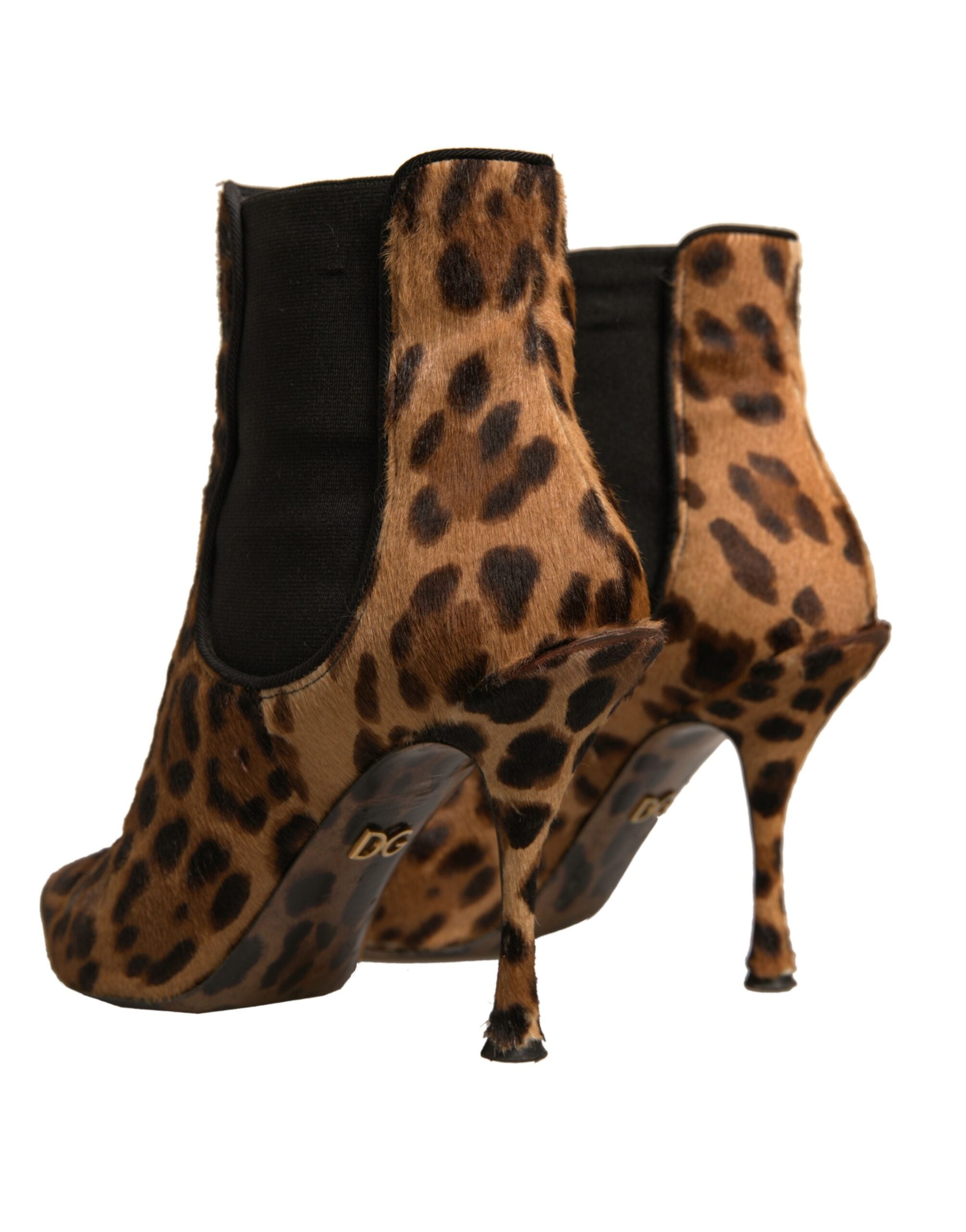 Dolce & Gabbana Brown Leopard Leather Stretch Heels Boots Women's Shoes (Pre-Owned)