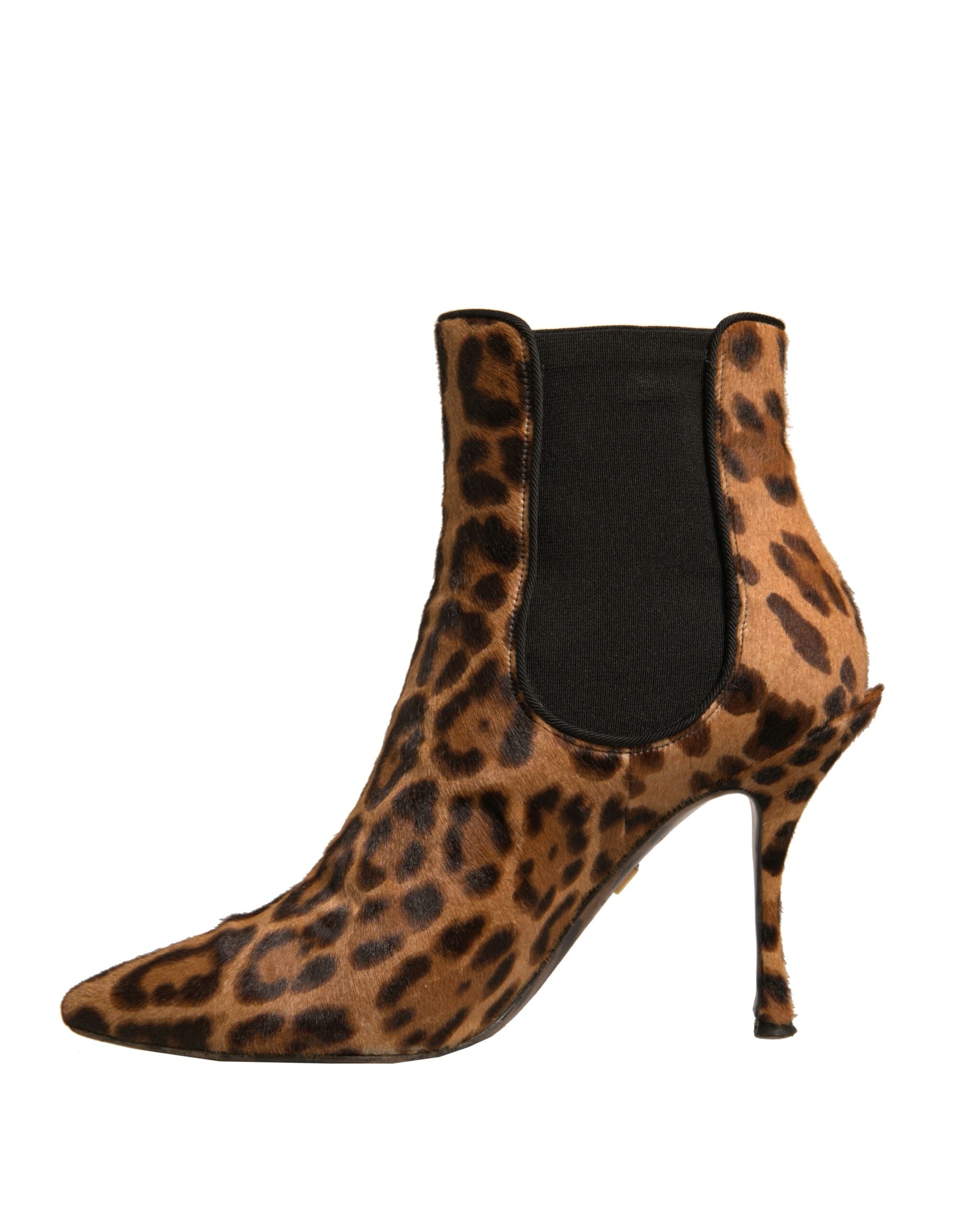 Dolce & Gabbana Brown Leopard Leather Stretch Heels Boots Women's Shoes (Pre-Owned)