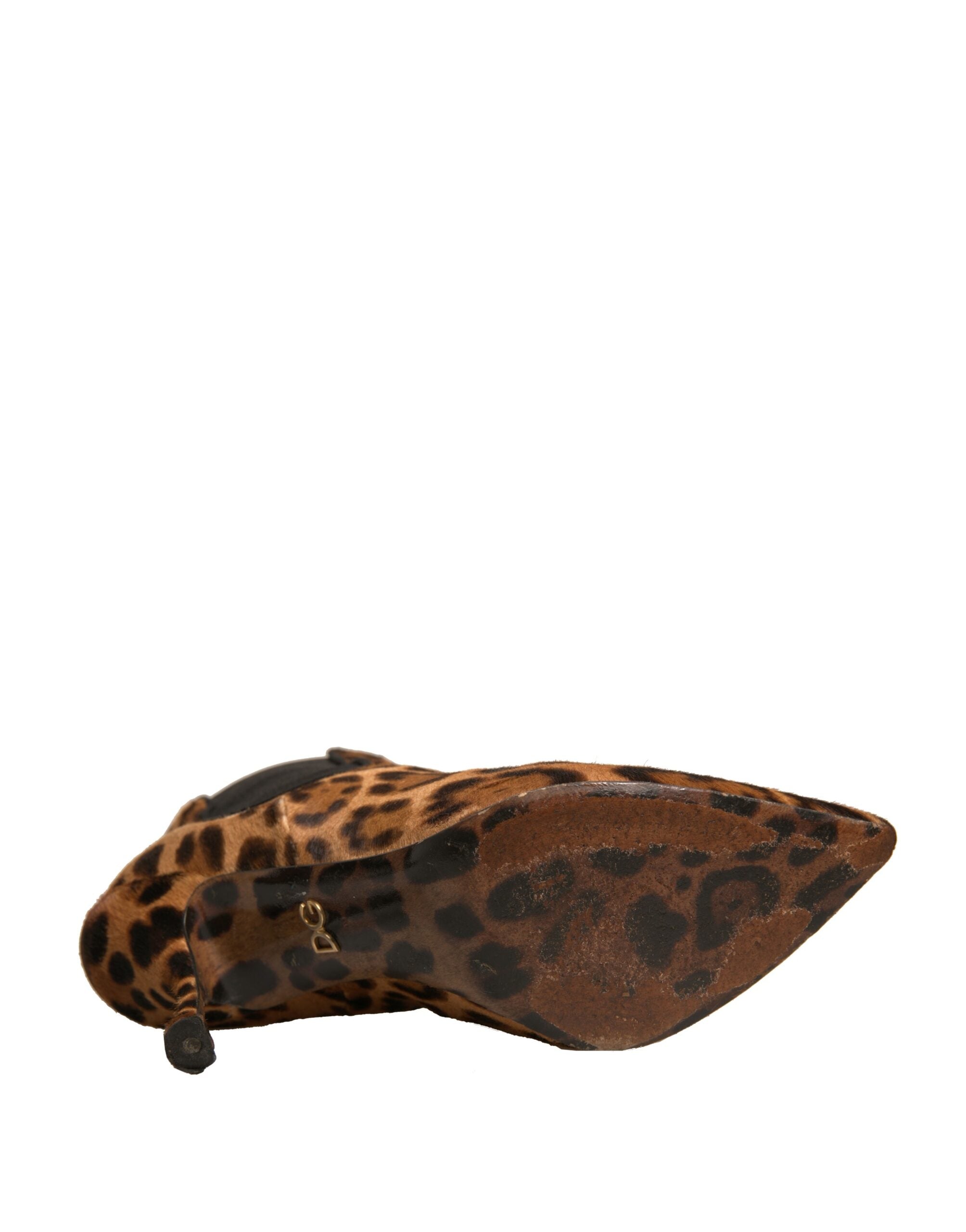 Dolce & Gabbana Brown Leopard Leather Stretch Heels Boots Women's Shoes (Pre-Owned)