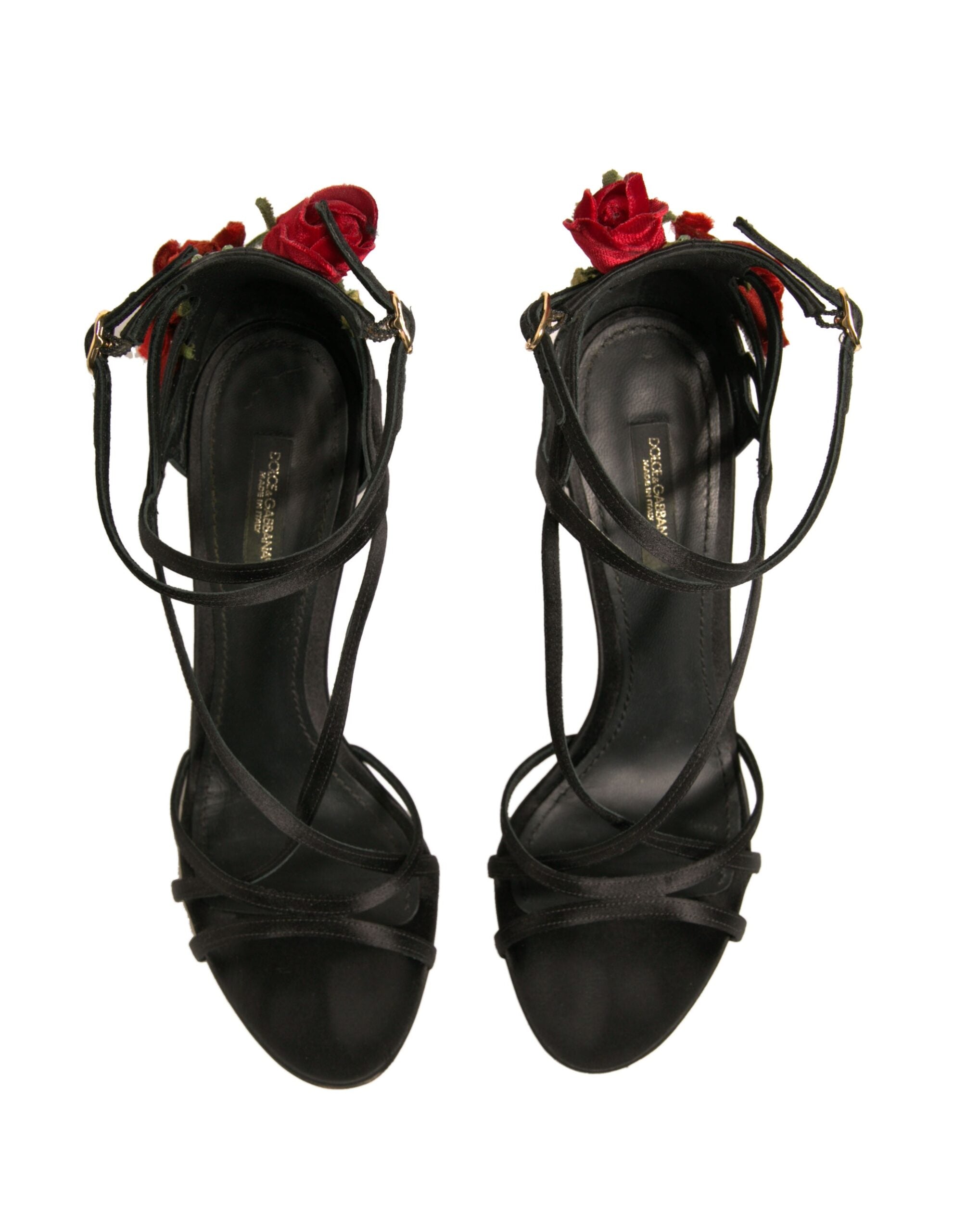 Dolce & Gabbana Black Strappy Flower Heels Sandals Women's Shoes (Pre-Owned)