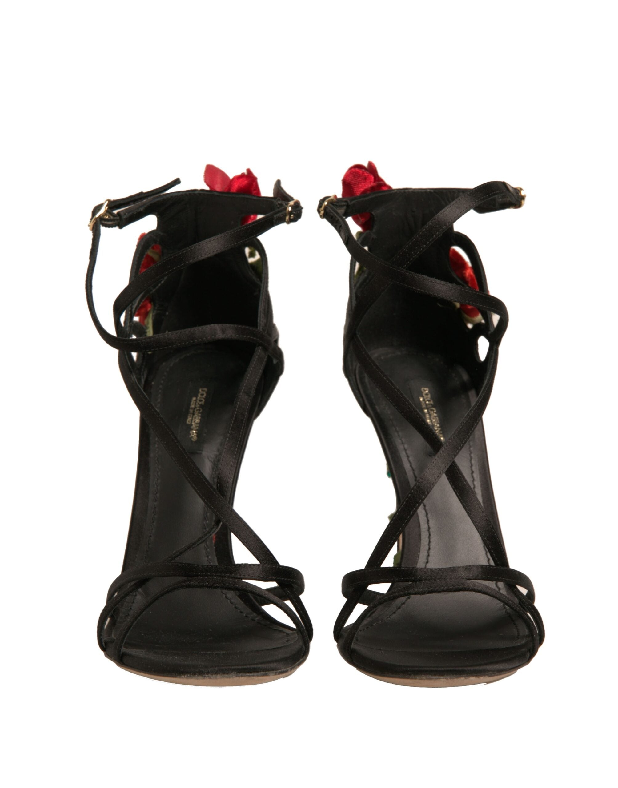Dolce & Gabbana Black Strappy Flower Heels Sandals Women's Shoes (Pre-Owned)