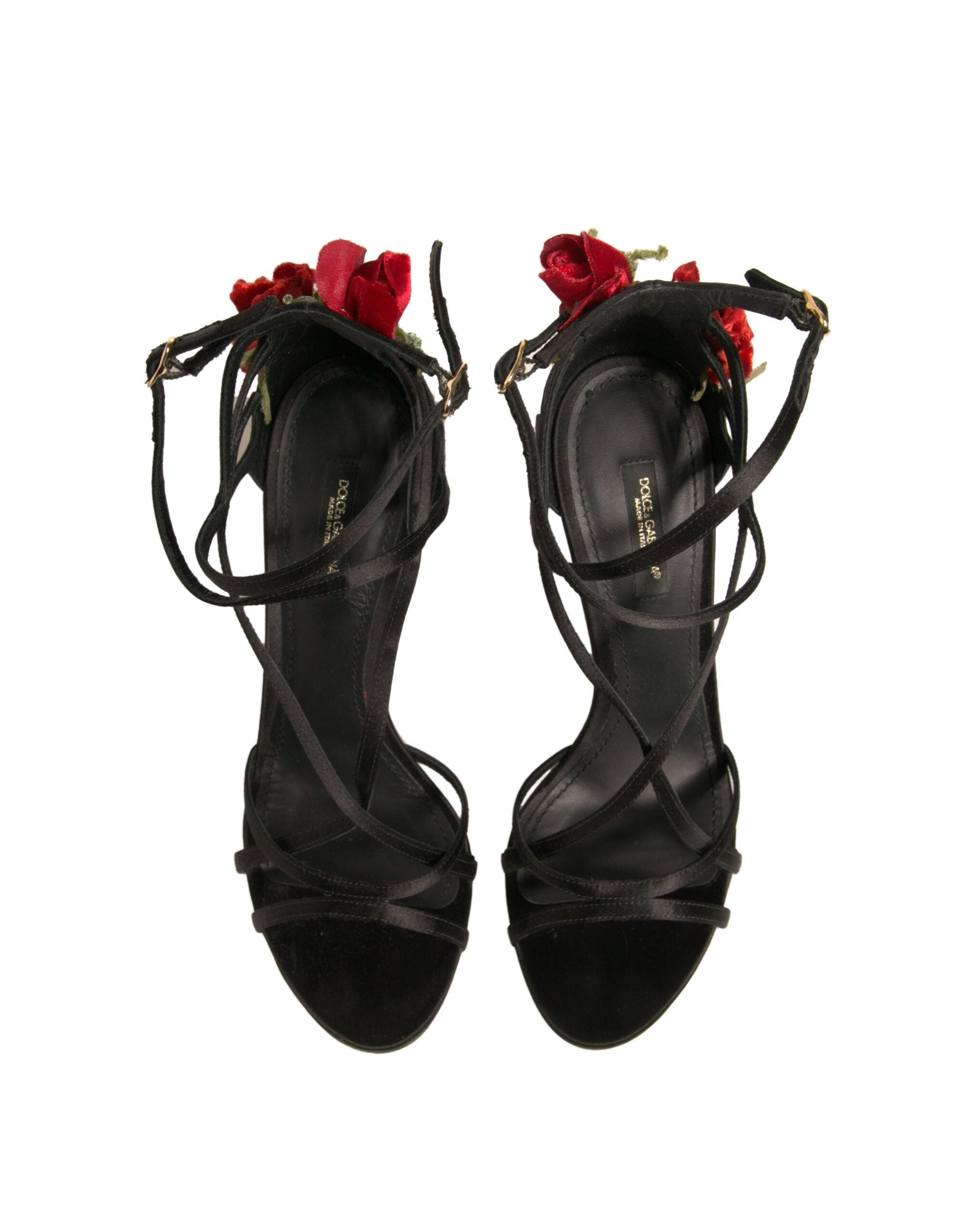 Dolce & Gabbana Black Strappy Flower Heels Sandals Women's Shoes (Pre-Owned)