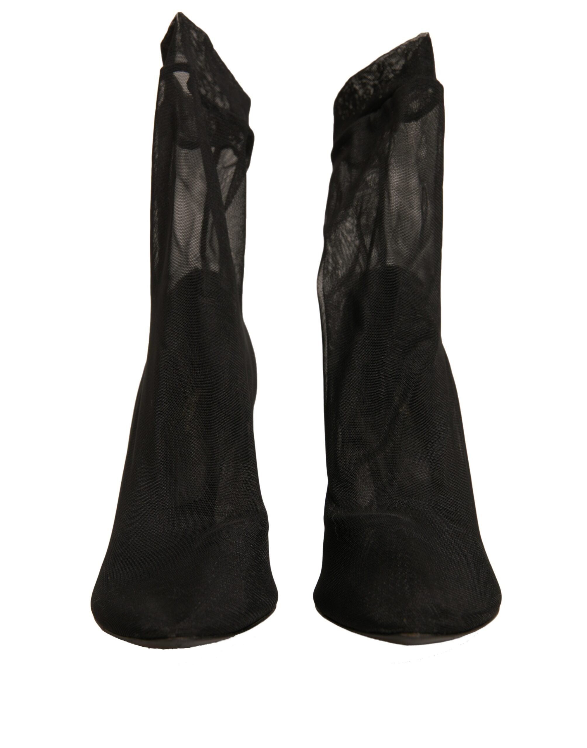 Dolce & Gabbana Black Silk Mesh Sock Style Heels Boots Women's Shoes (Pre-Owned)