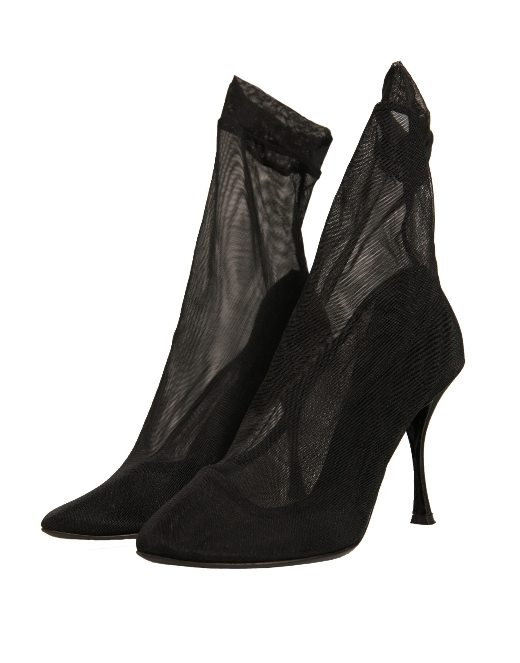 Dolce & Gabbana Black Silk Mesh Sock Style Heels Boots Women's Shoes (Pre-Owned)