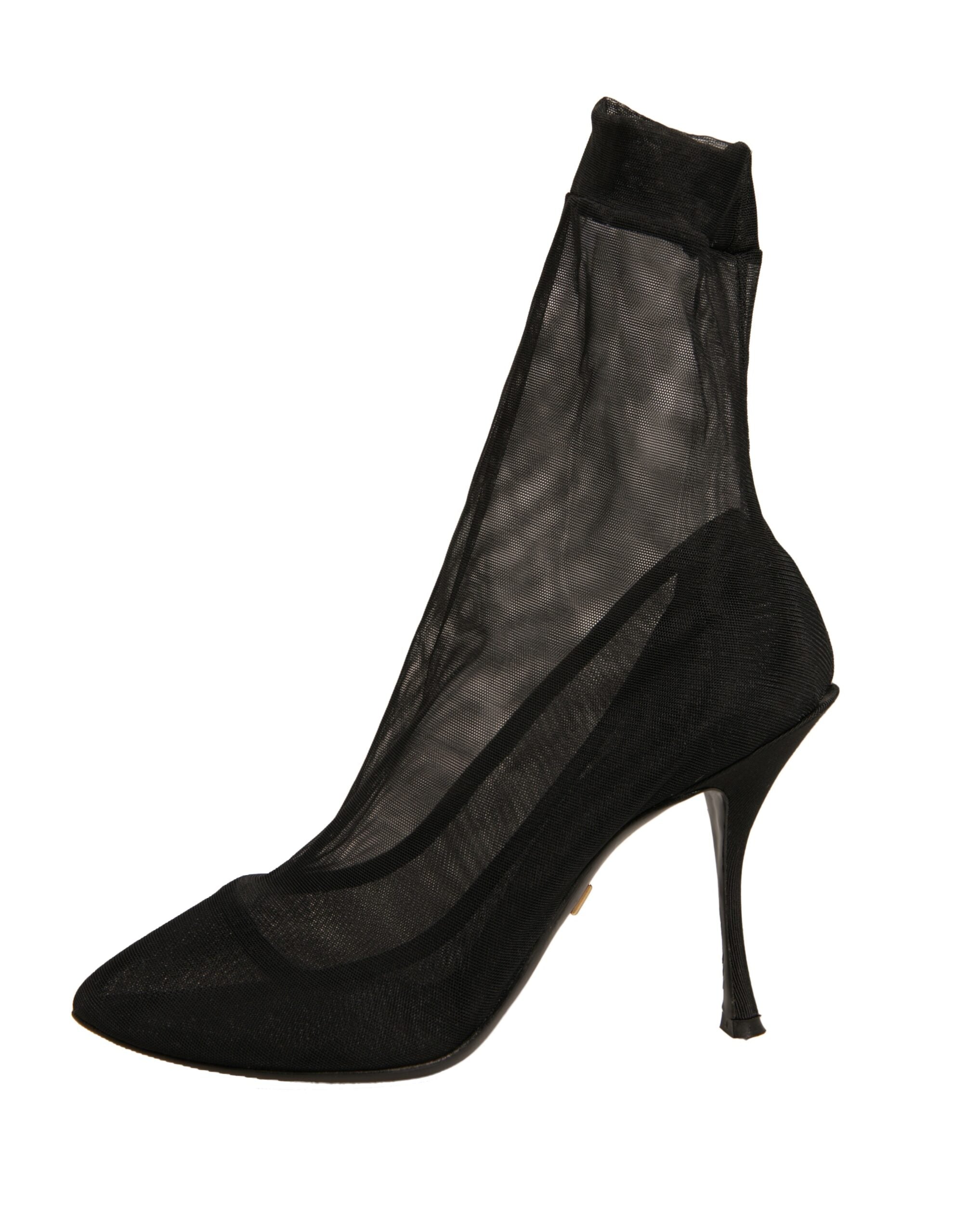 Dolce & Gabbana Black Silk Mesh Sock Style Heels Boots Women's Shoes (Pre-Owned)