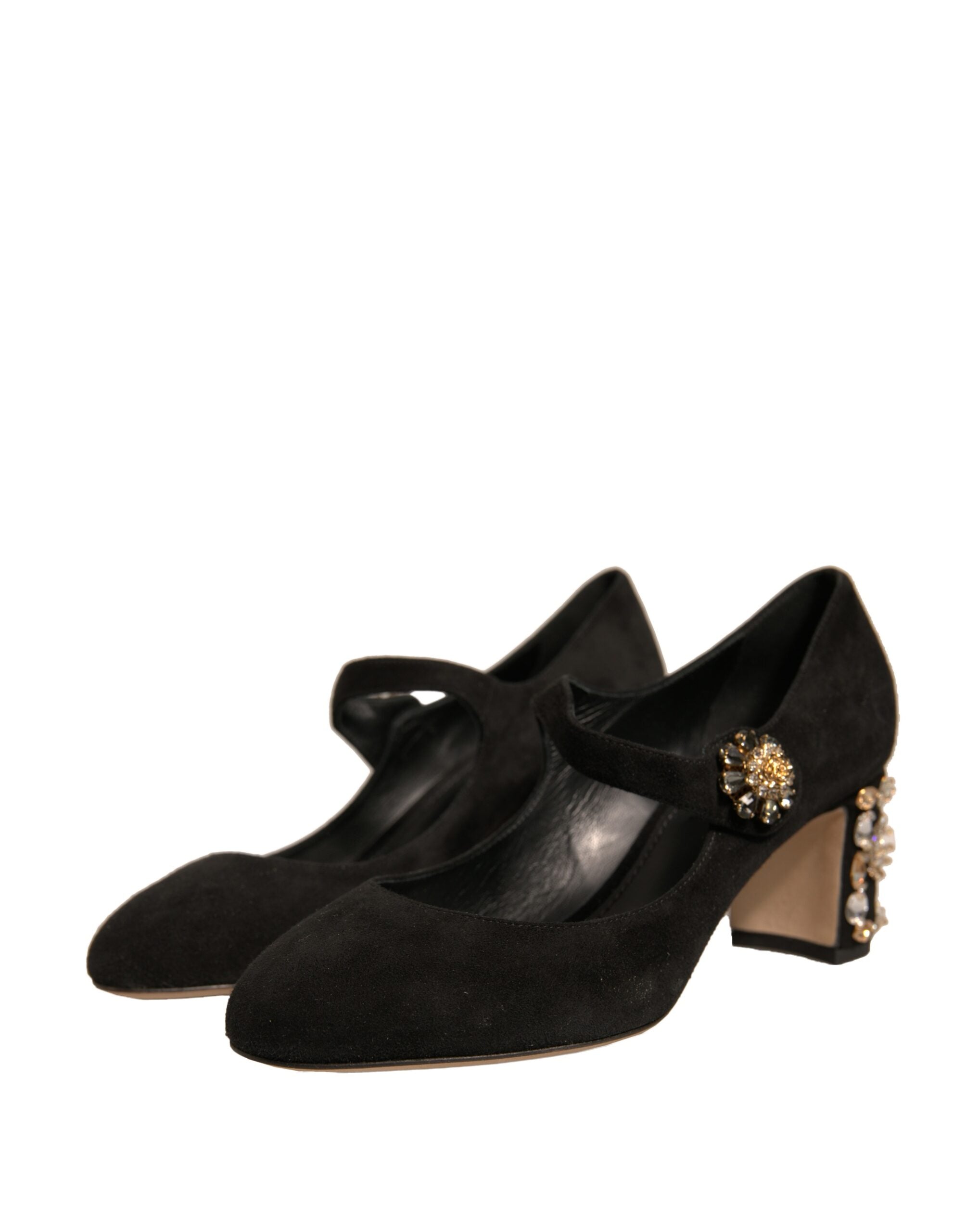 Dolce & Gabbana Black Suede Jewelled Mary Jane Pumps Women's Shoes (Pre-Owned)