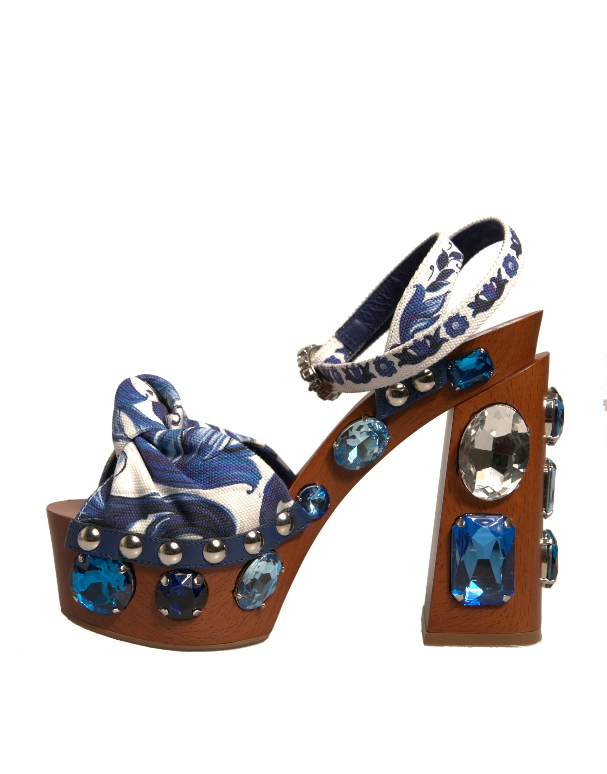 Dolce & Gabbana Multicolor Majolica Embellished Wedge Sandals Women's Shoes