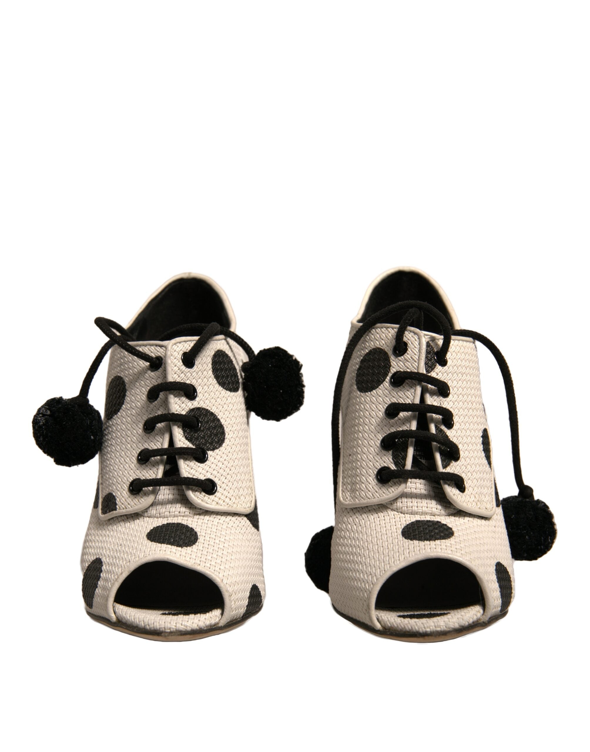 Dolce & Gabbana White Black Polka Dot Peep Toe Ankle Boots Women's Shoes (Pre-Owned)