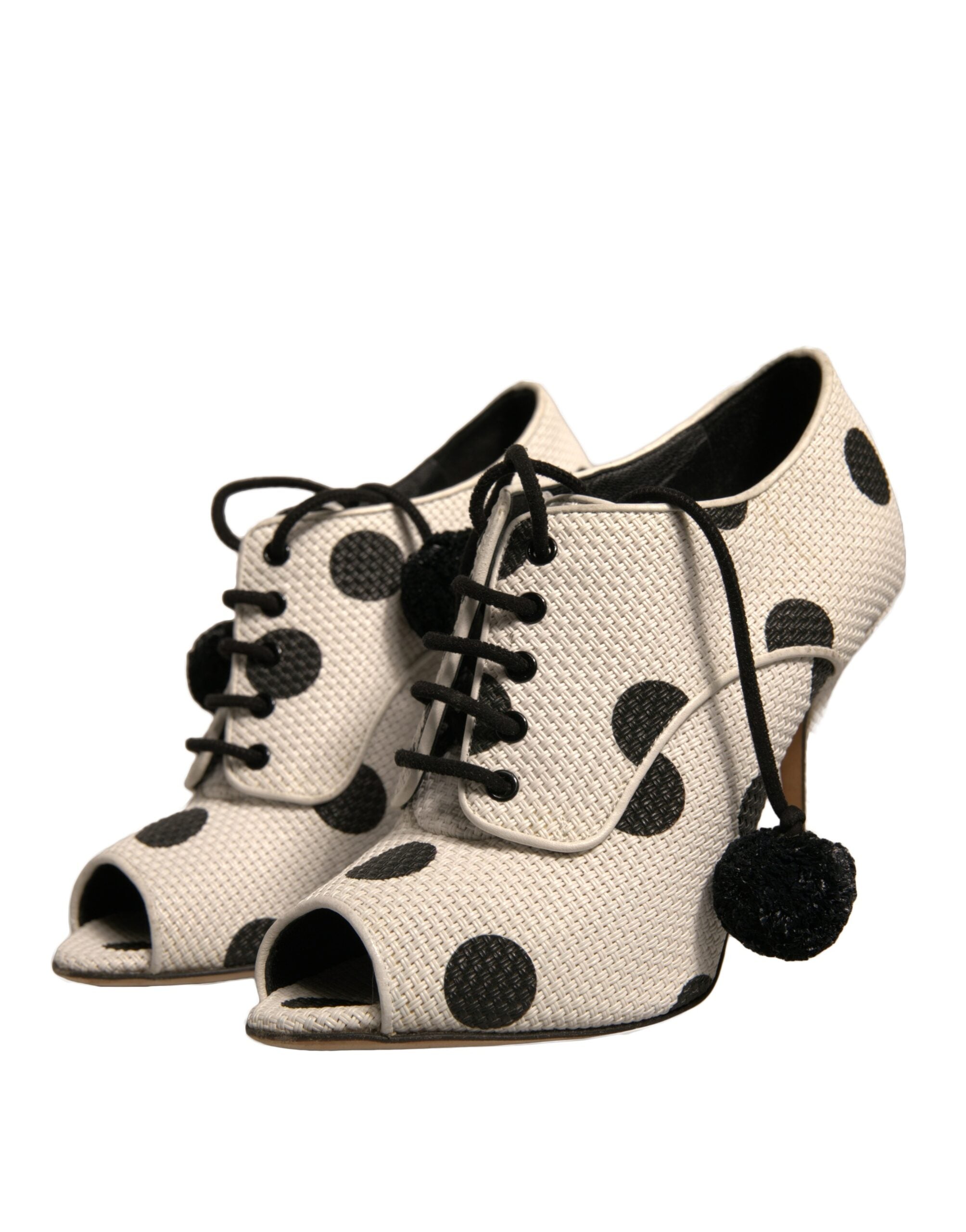 Dolce & Gabbana White Black Polka Dot Peep Toe Ankle Boots Women's Shoes (Pre-Owned)