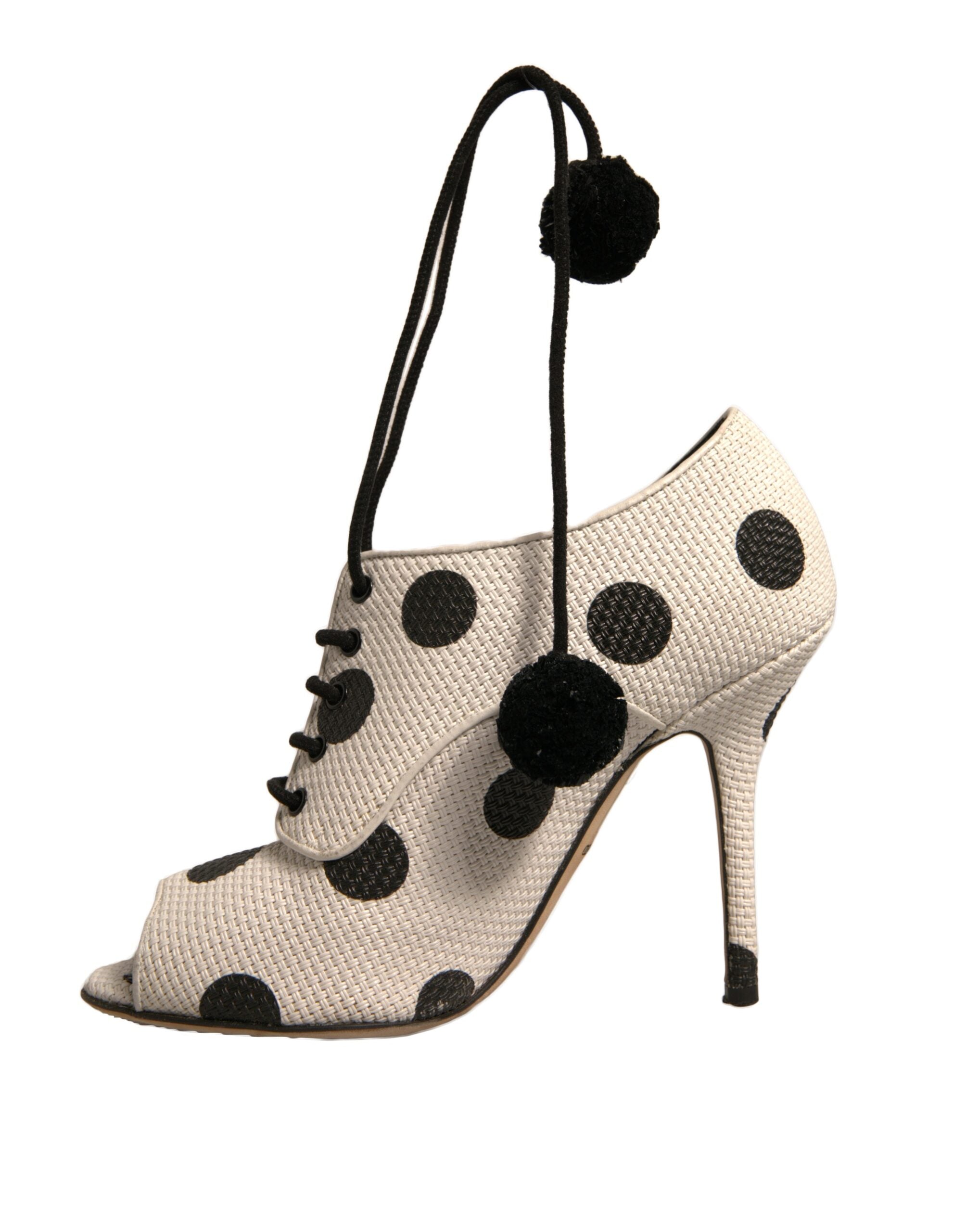 Dolce & Gabbana White Black Polka Dot Peep Toe Ankle Boots Women's Shoes (Pre-Owned)