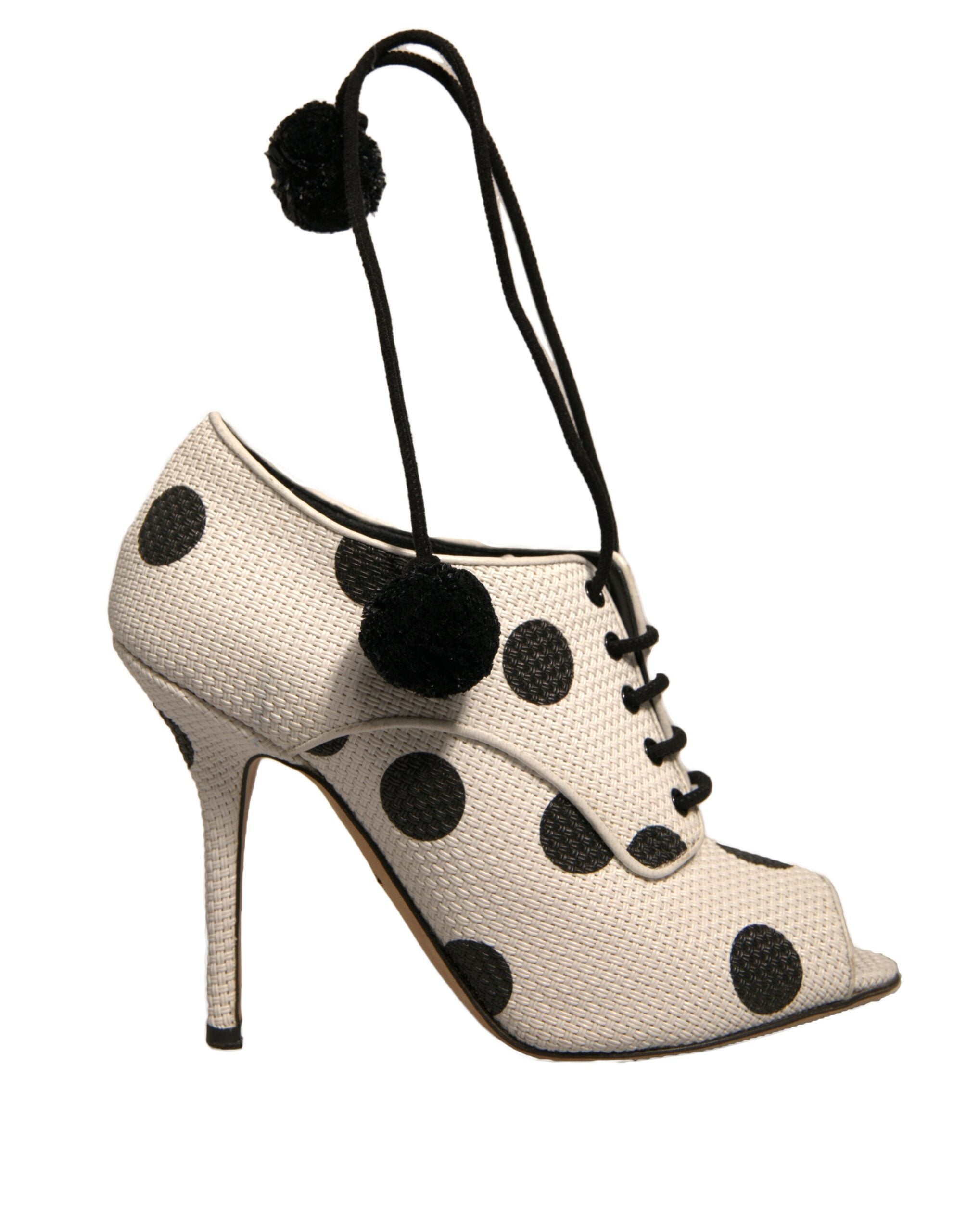Dolce & Gabbana White Black Polka Dot Peep Toe Ankle Boots Women's Shoes (Pre-Owned)