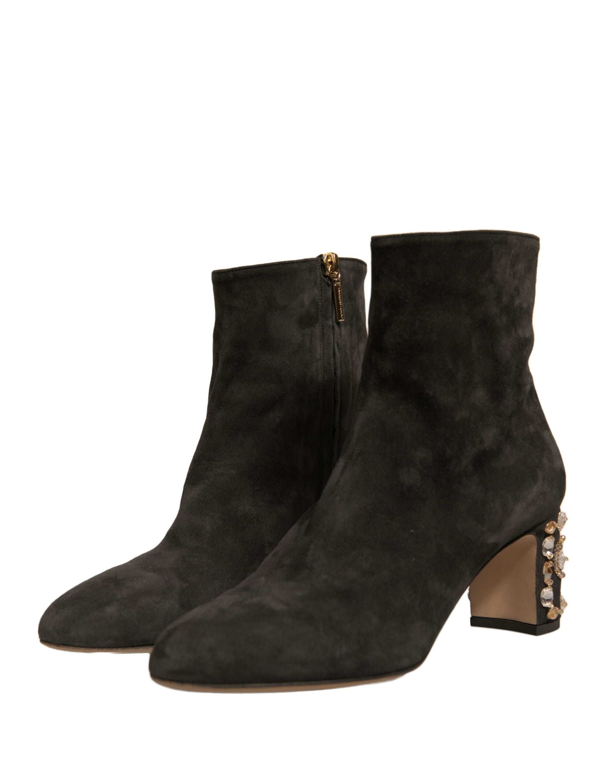 Dolce & Gabbana Black Embellished Heel Ankle Boots Women's Shoes