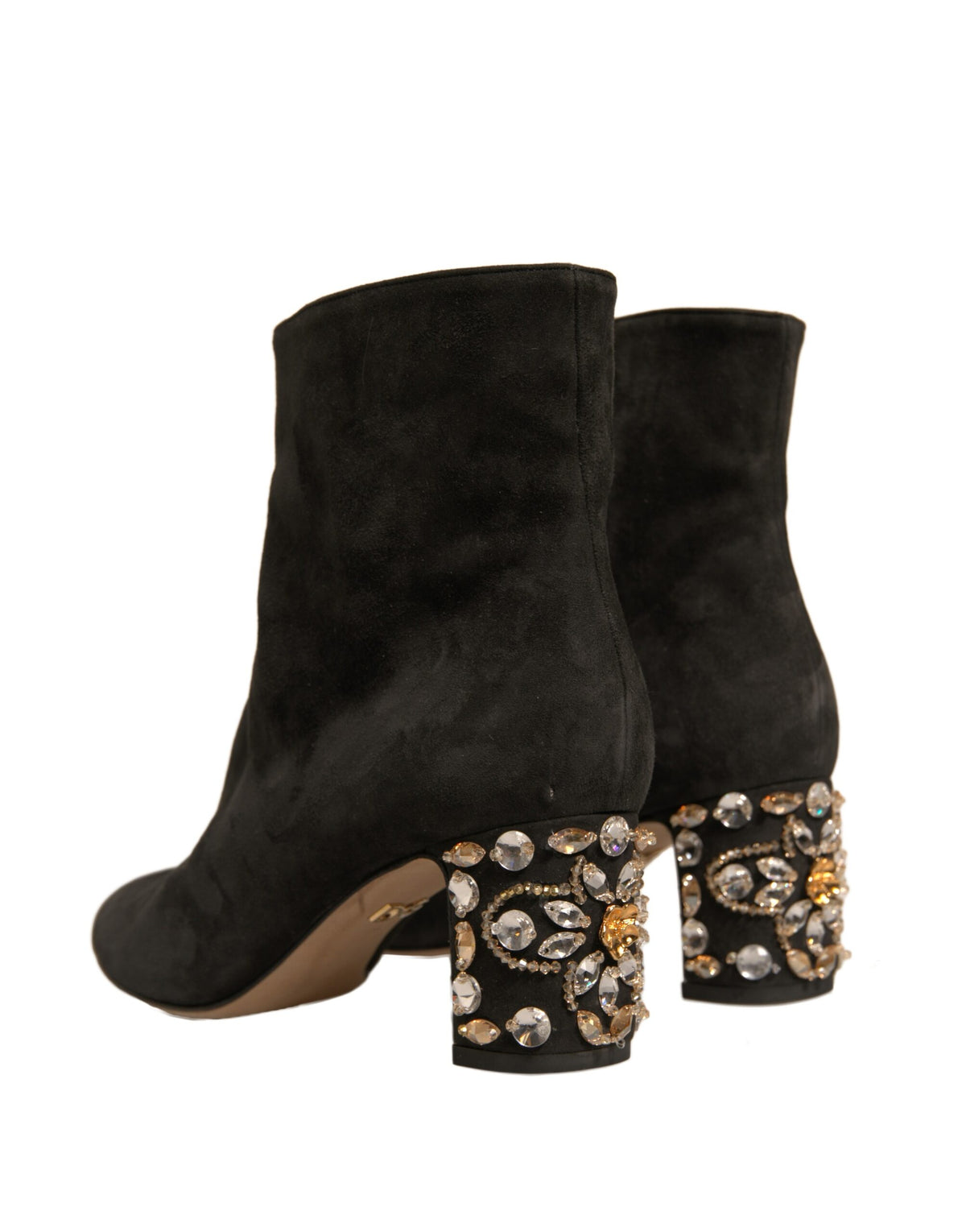 Dolce & Gabbana Black Embellished Heel Ankle Boots Women's Shoes