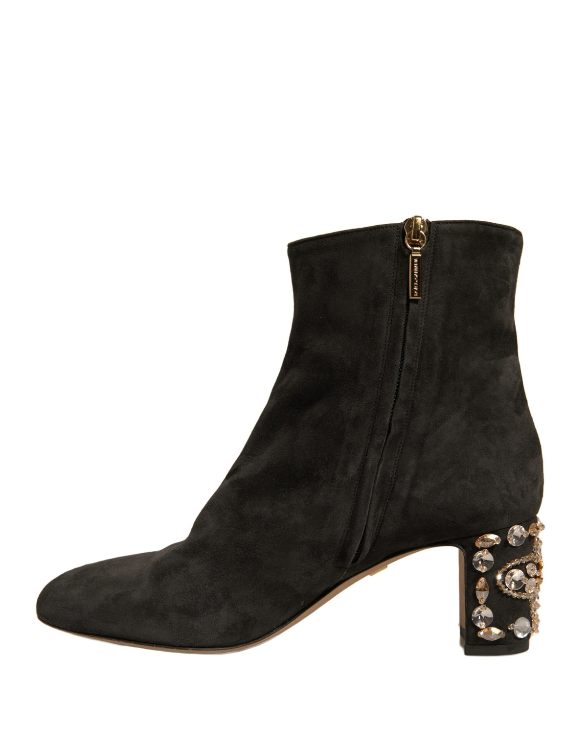 Dolce & Gabbana Black Embellished Heel Ankle Boots Women's Shoes