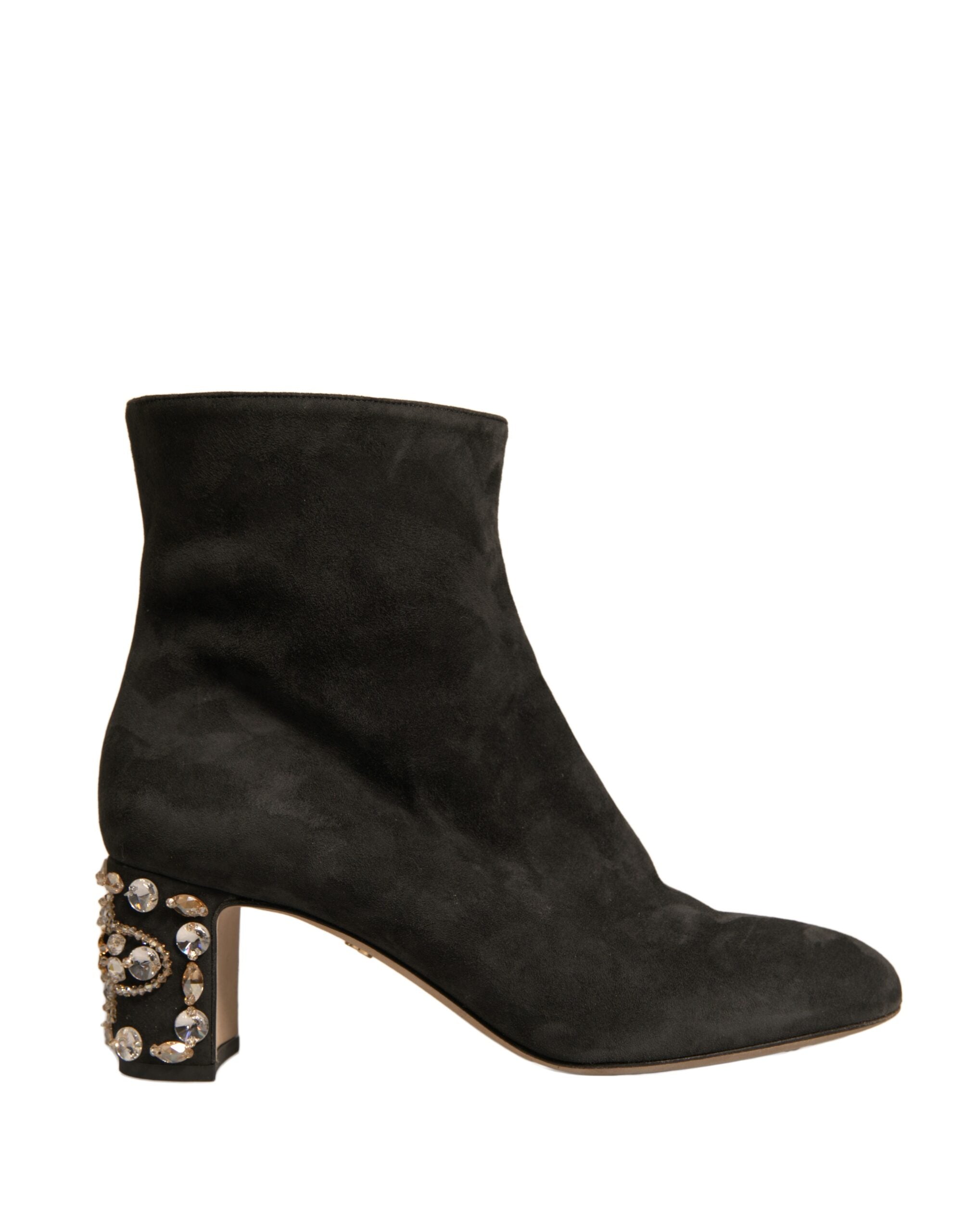 Dolce & Gabbana Black Embellished Heel Ankle Boots Women's Shoes