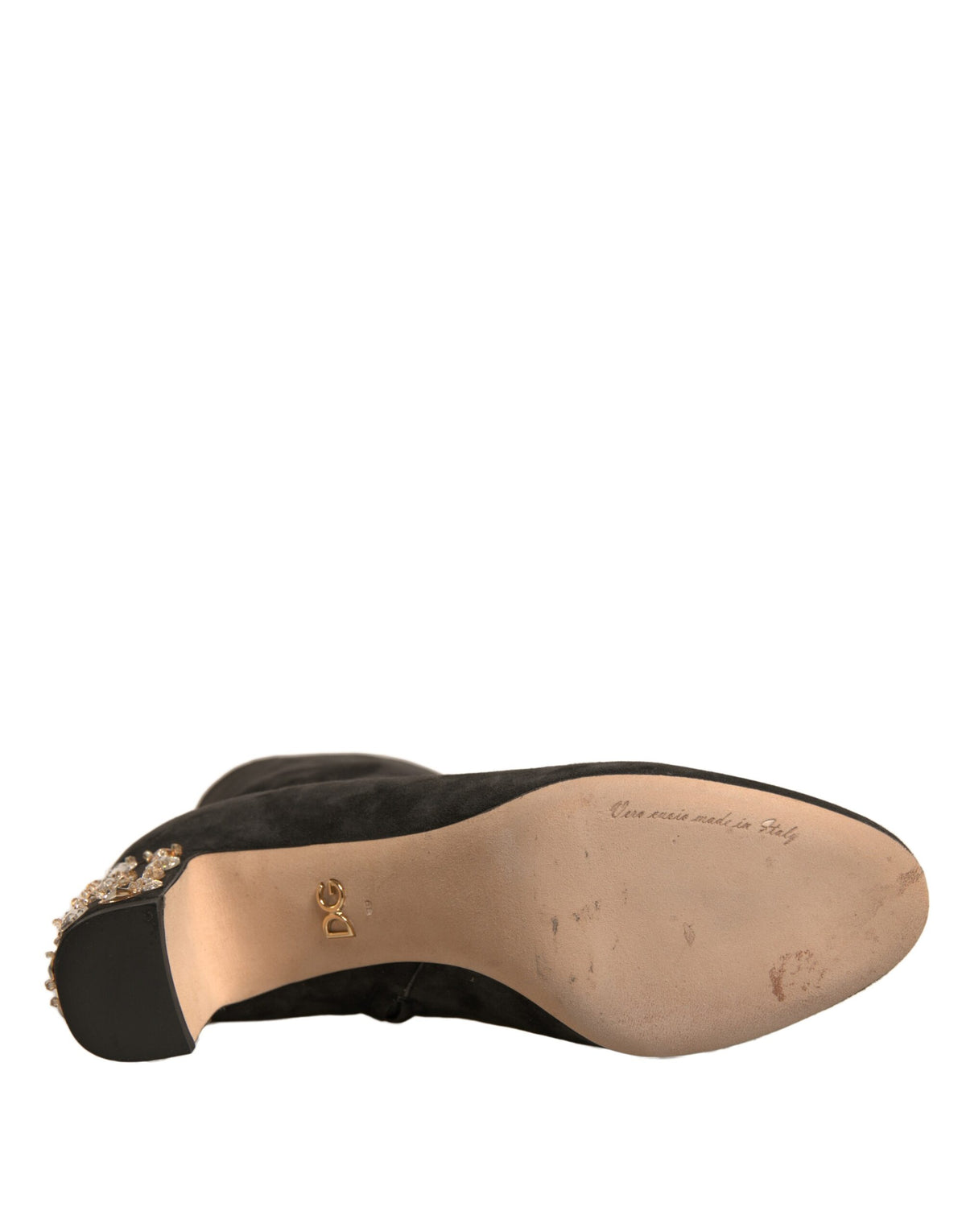 Dolce & Gabbana Black Embellished Heel Ankle Boots Women's Shoes