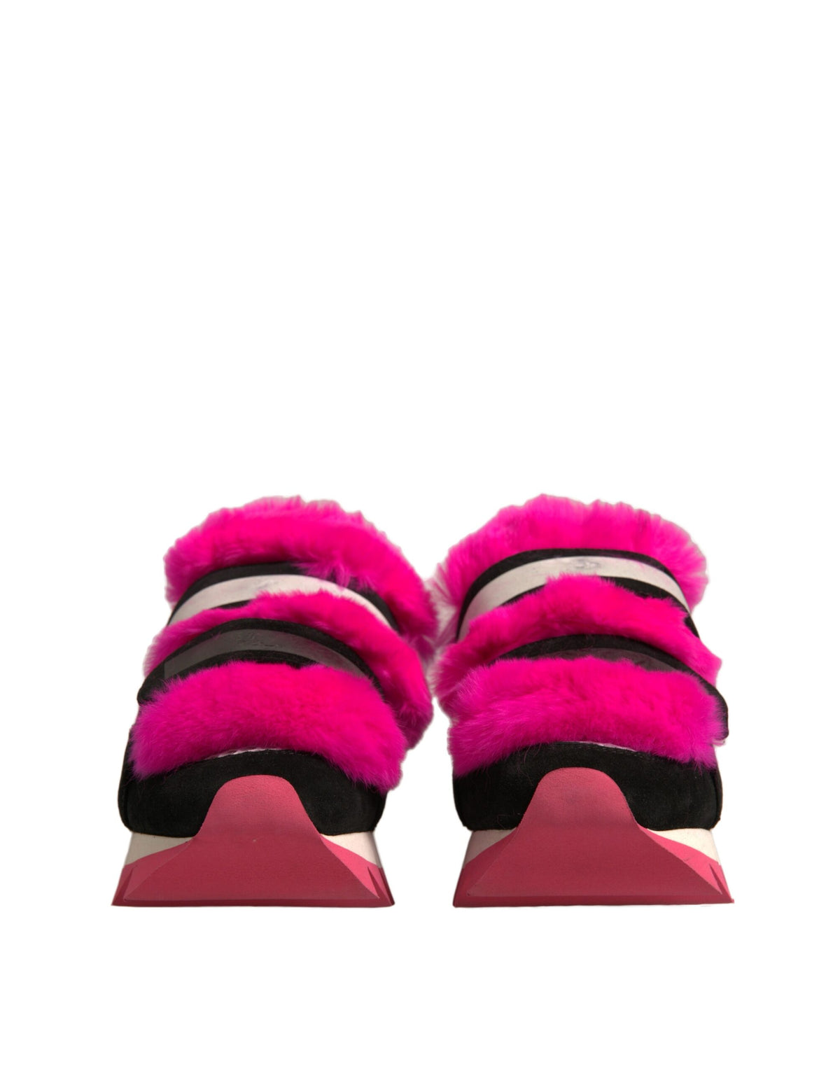 Dolce & Gabbana Black Pink Fur Embellished Sneakers Women's Shoes (Pre-Owned)