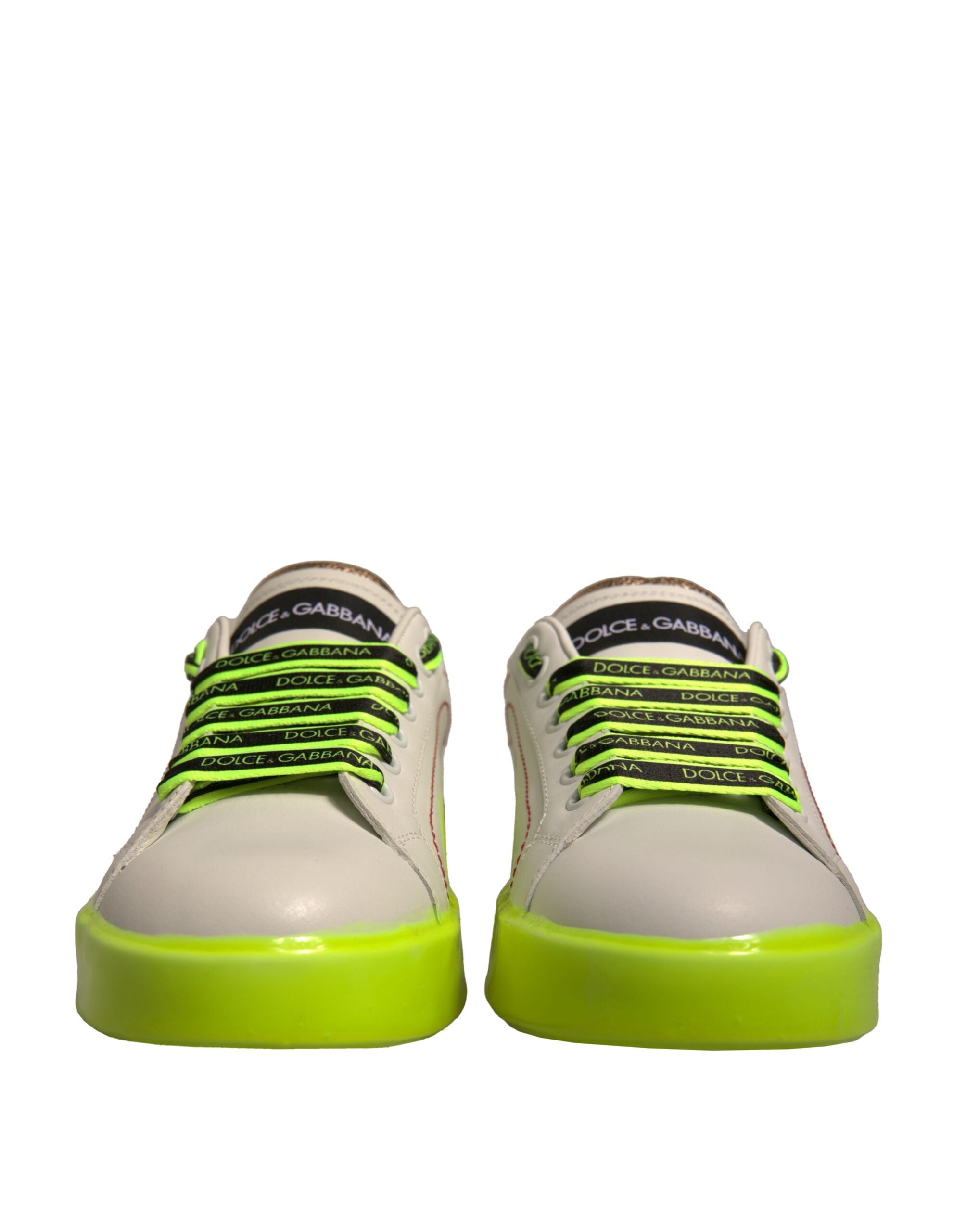 Dolce & Gabbana White Yellow Portofino Leather Sneakers Women's Shoes