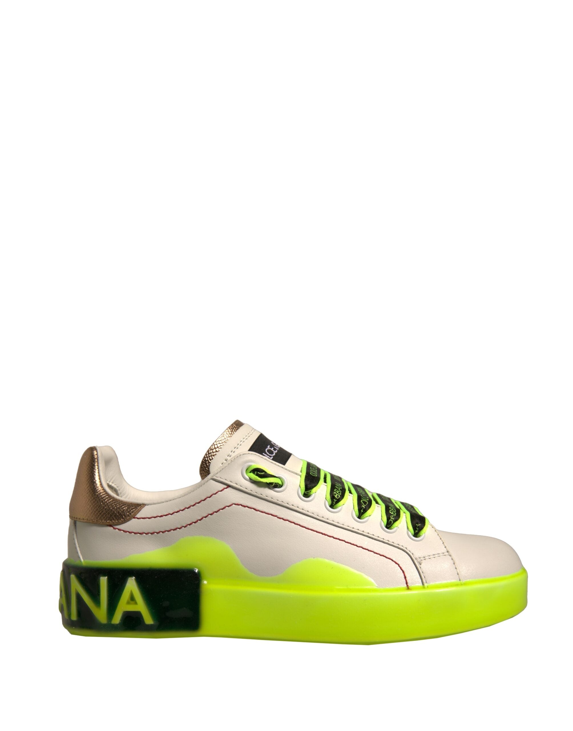 Dolce & Gabbana White Yellow Portofino Leather Sneakers Women's Shoes