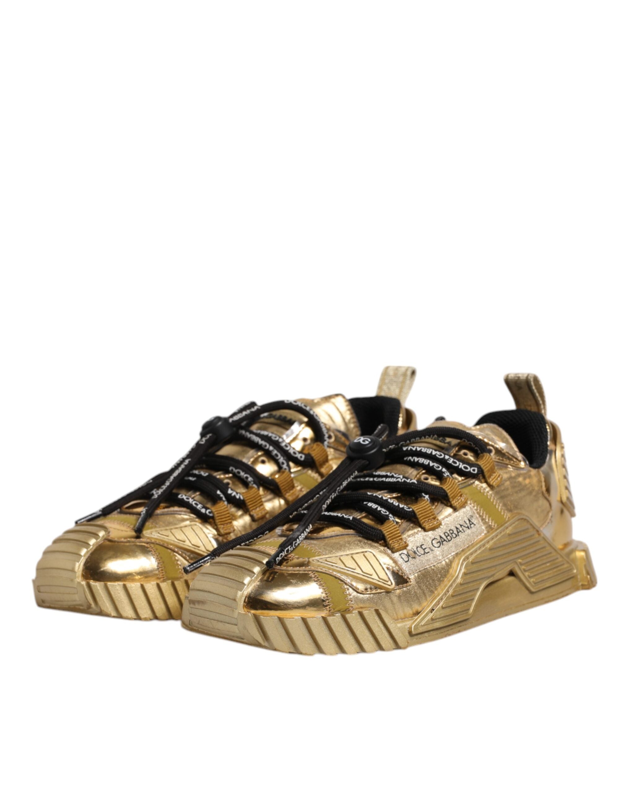 Dolce & Gabbana Gold Stretch Lace Up NS1 Sneakers Women's Shoes (Pre-Owned)