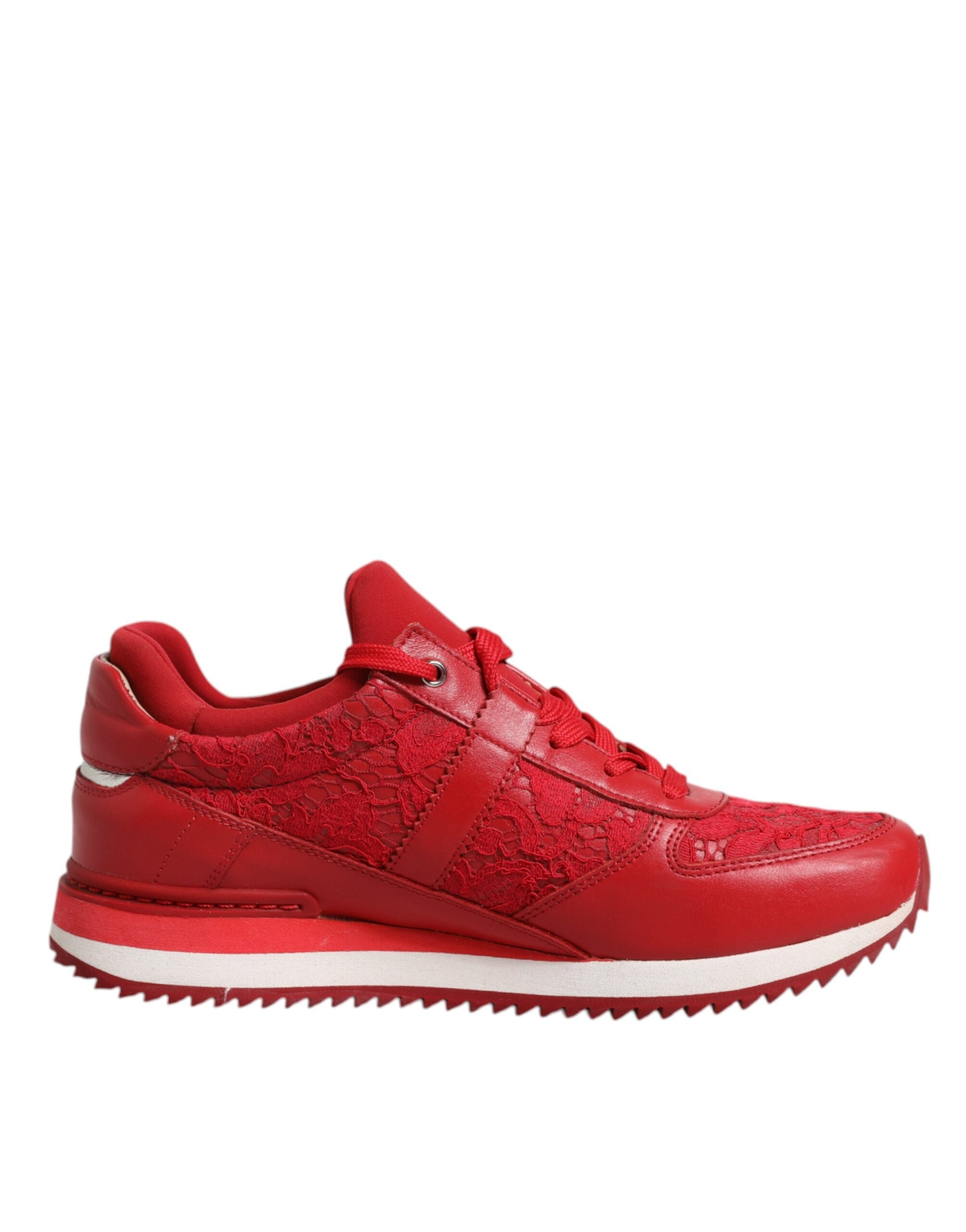 Dolce & Gabbana Red Floral Lace Leather Sneakers Women's Shoes (Pre-Owned)