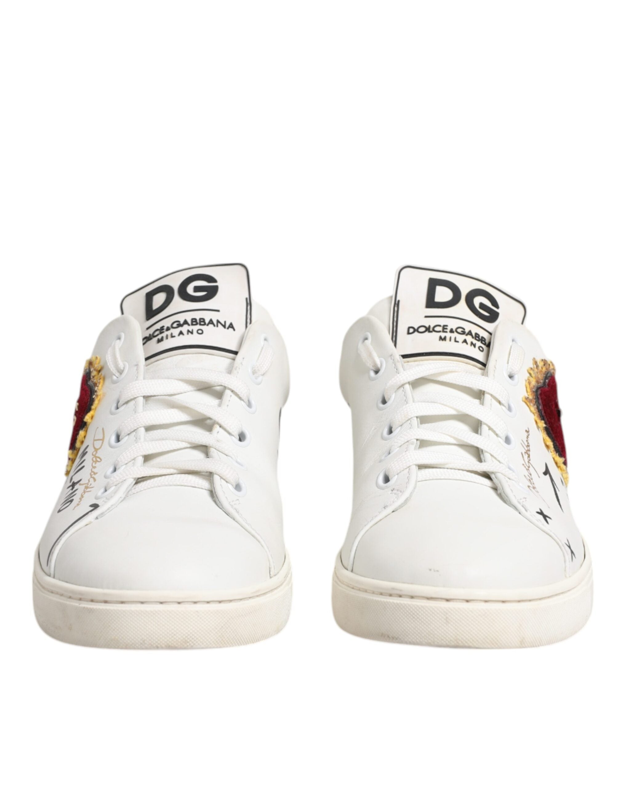 Dolce & Gabbana White Leather Heart Embellished Sneakers Women's Shoes (Pre-Owned)