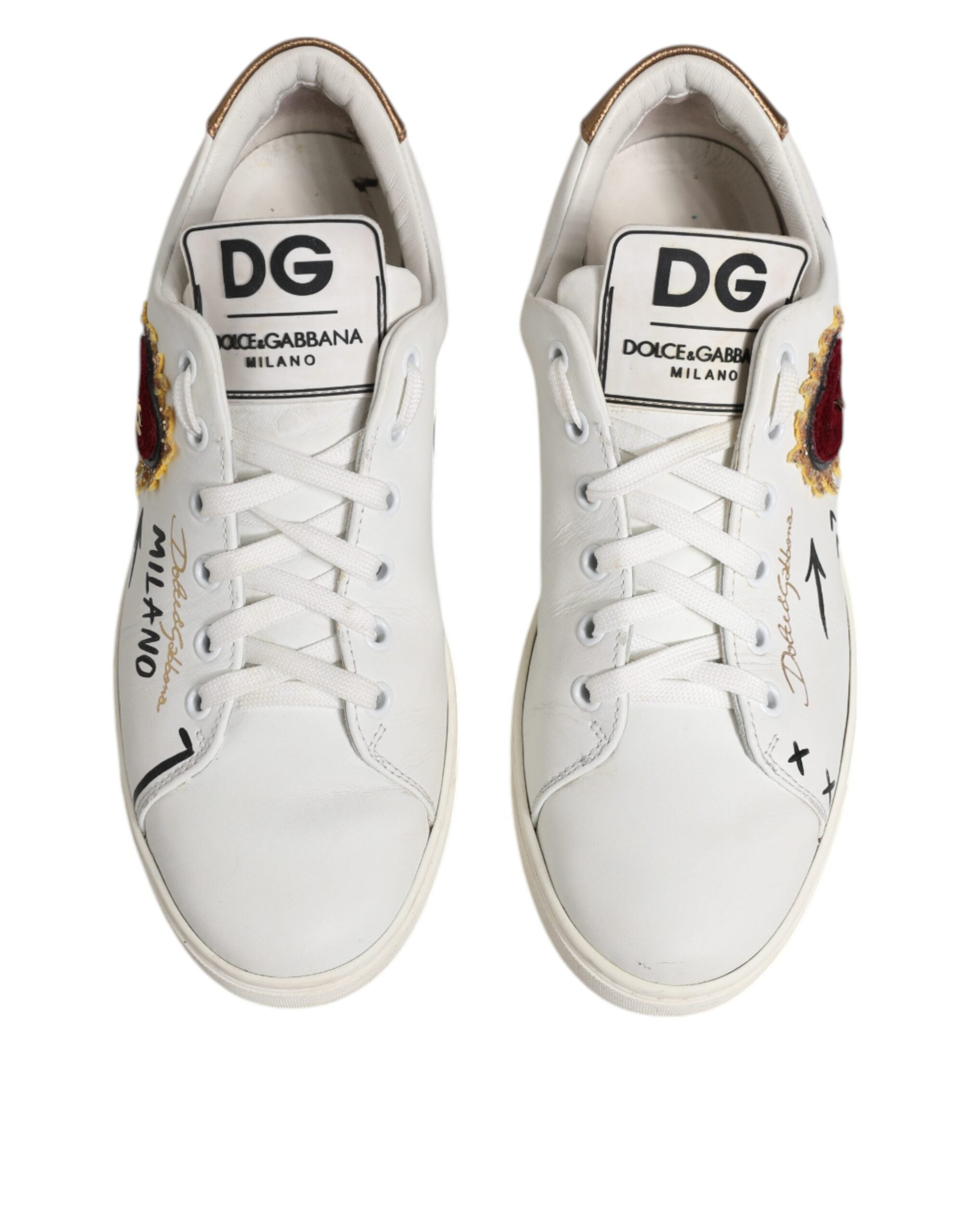 Dolce & Gabbana White Leather Heart Embellished Sneakers Women's Shoes (Pre-Owned)