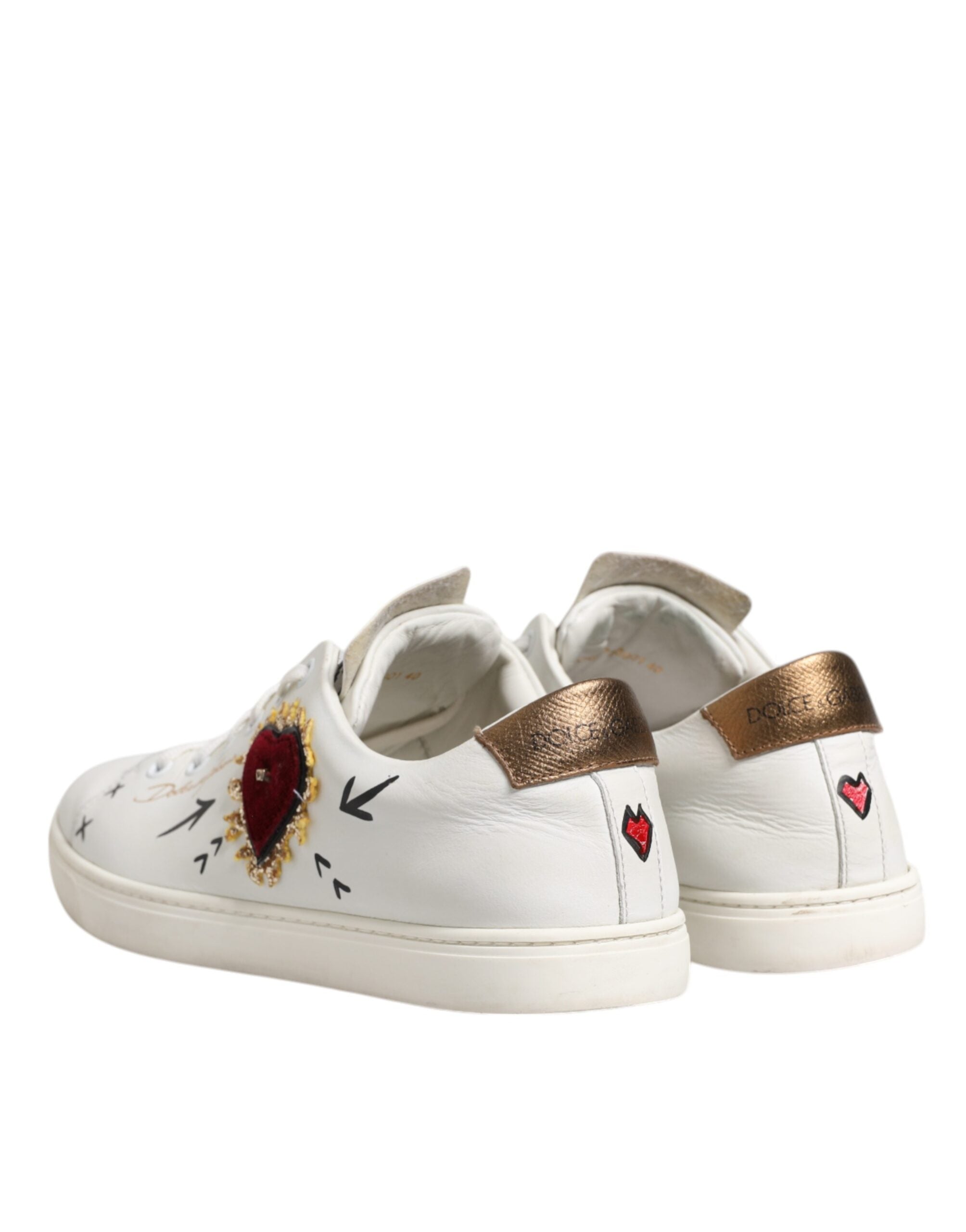 Dolce & Gabbana White Leather Heart Embellished Sneakers Women's Shoes (Pre-Owned)