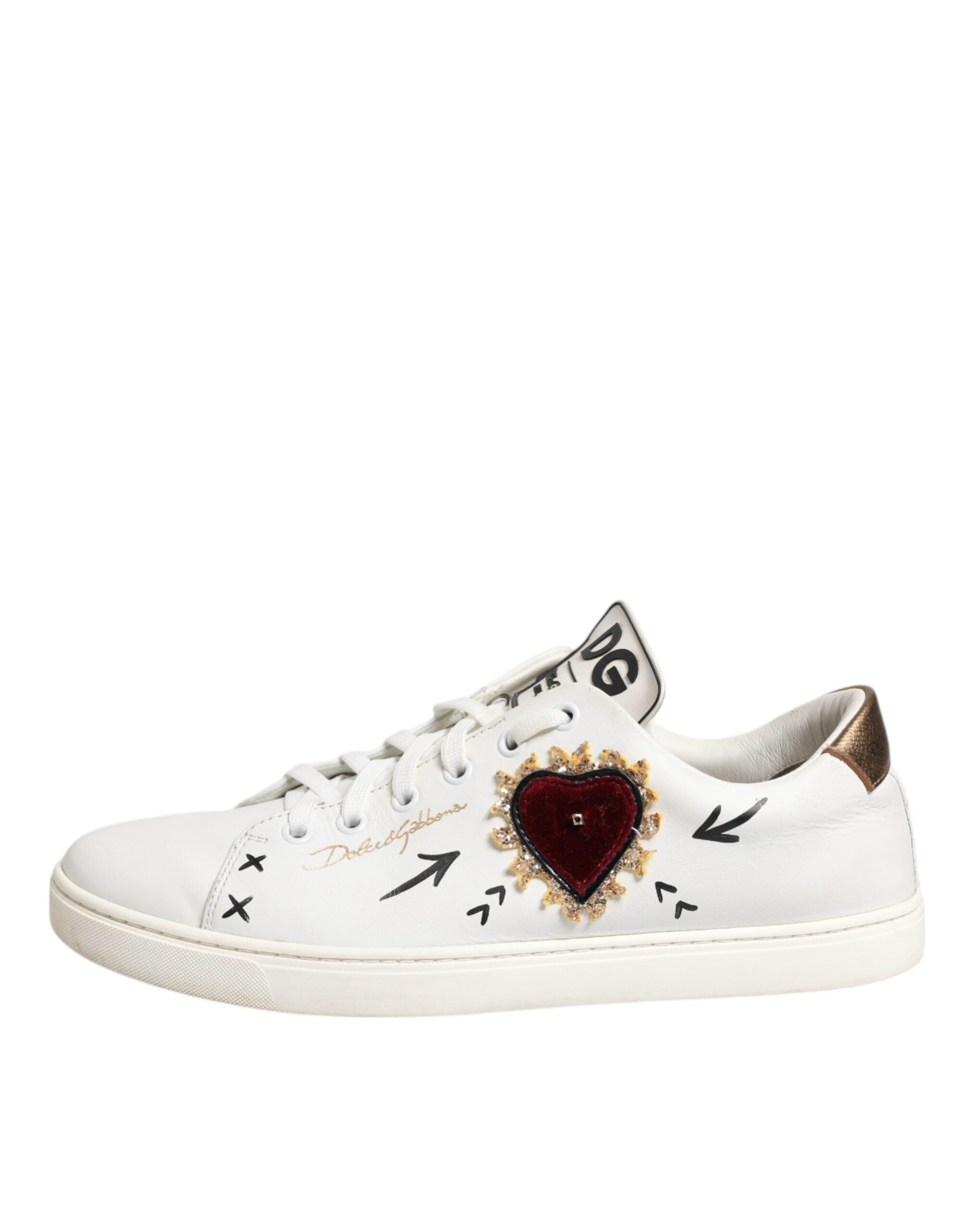 Dolce & Gabbana White Leather Heart Embellished Sneakers Women's Shoes (Pre-Owned)