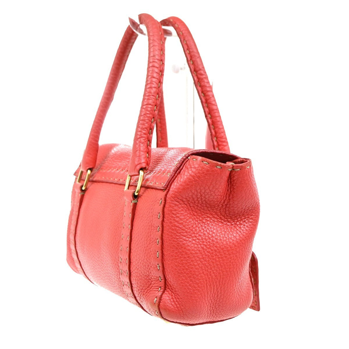 Fendi Selleria Linda Satchel Pebbled Leather Red Leather Handbag (Pre-Owned)