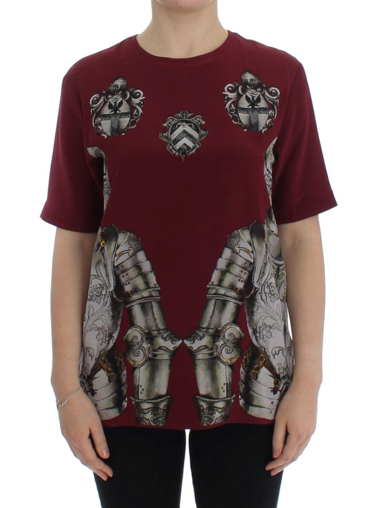 Dolce & Gabbana Red Knight Print Silk Blouse Women's T-shirt