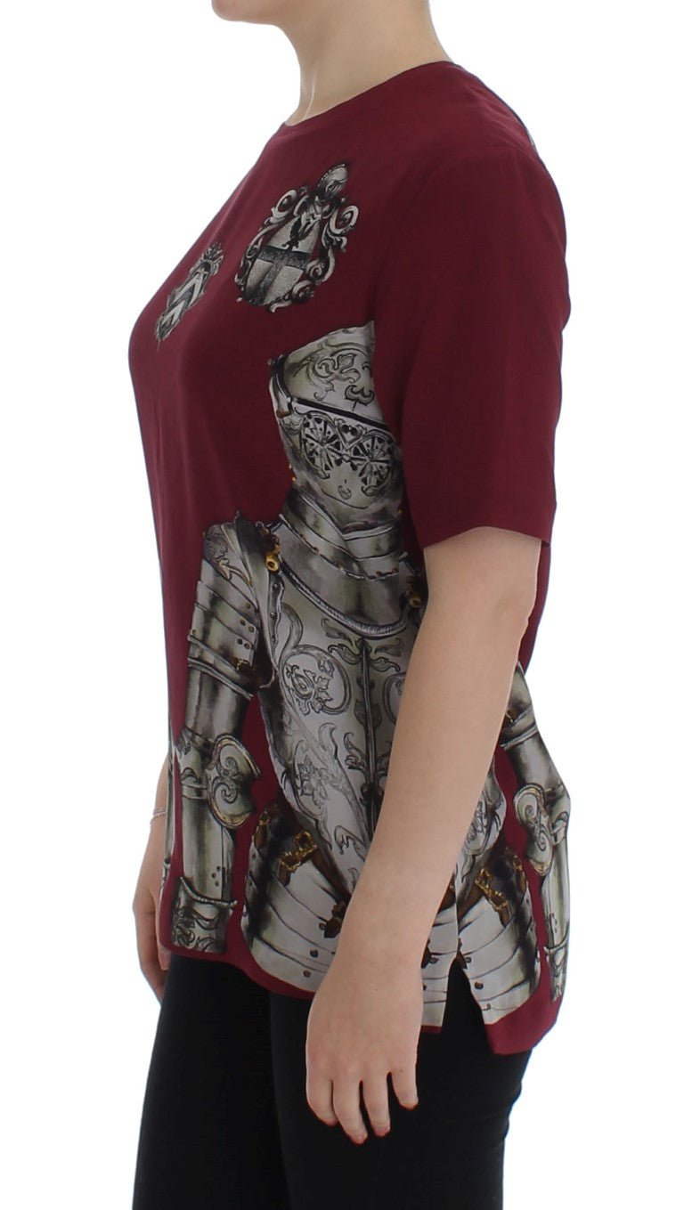 Dolce & Gabbana Red Knight Print Silk Blouse Women's T-shirt