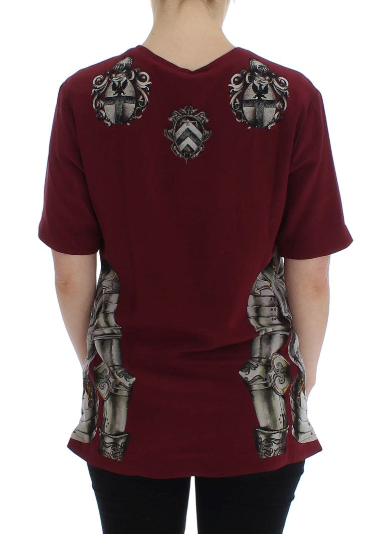 Dolce & Gabbana Red Knight Print Silk Blouse Women's T-shirt