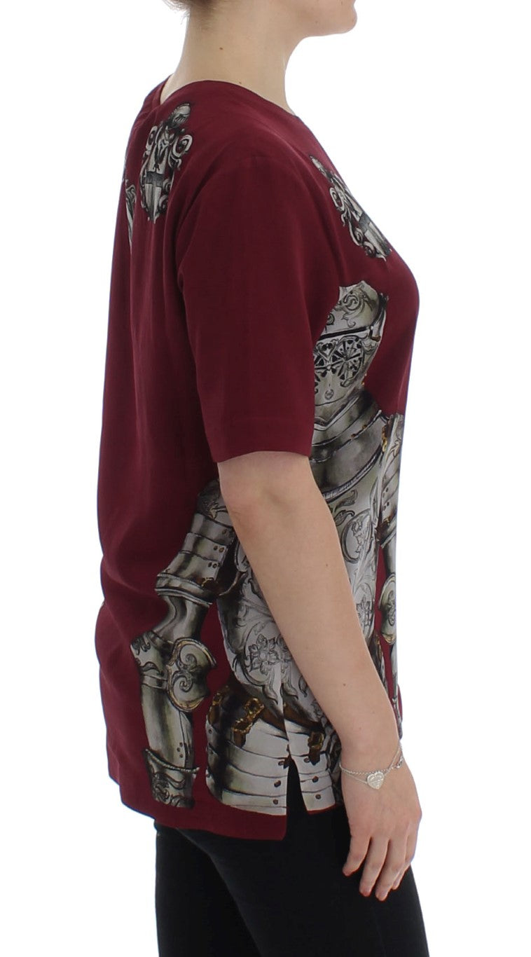 Dolce & Gabbana Red Knight Print Silk Blouse Women's T-shirt