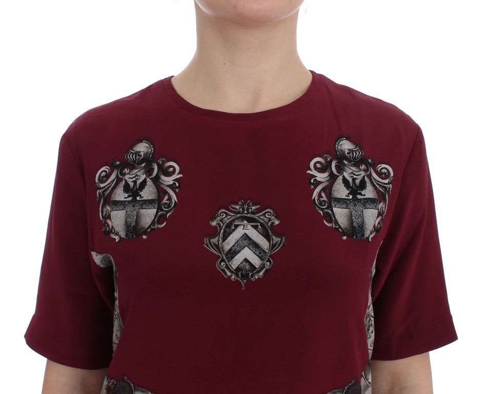 Dolce & Gabbana Red Knight Print Silk Blouse Women's T-shirt