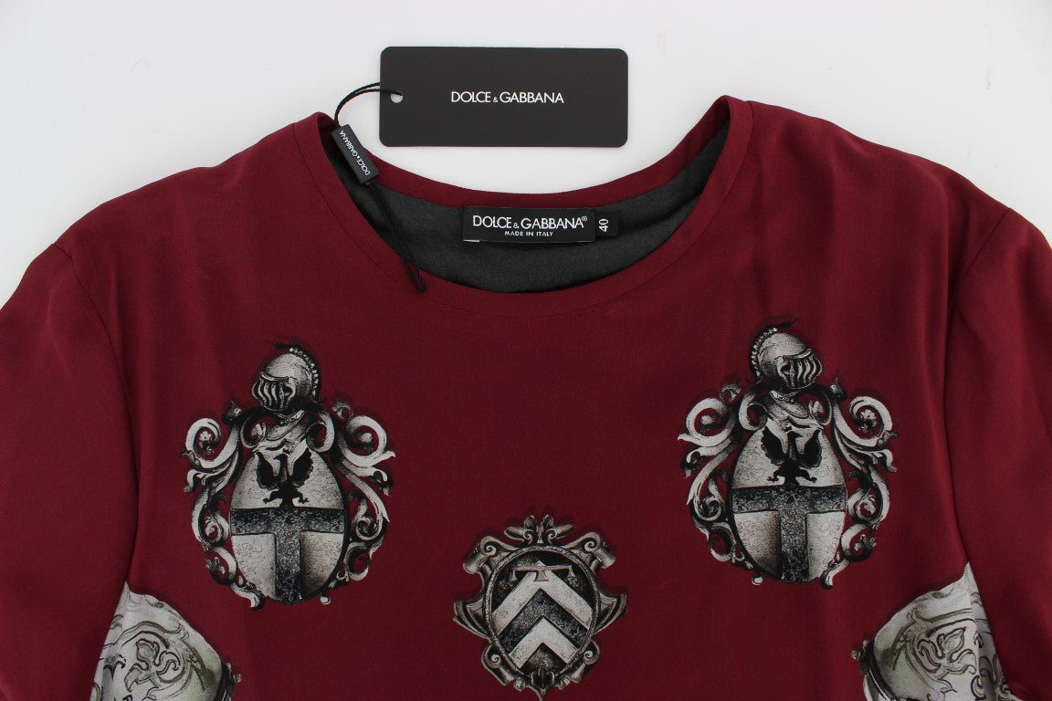 Dolce & Gabbana Red Knight Print Silk Blouse Women's T-shirt