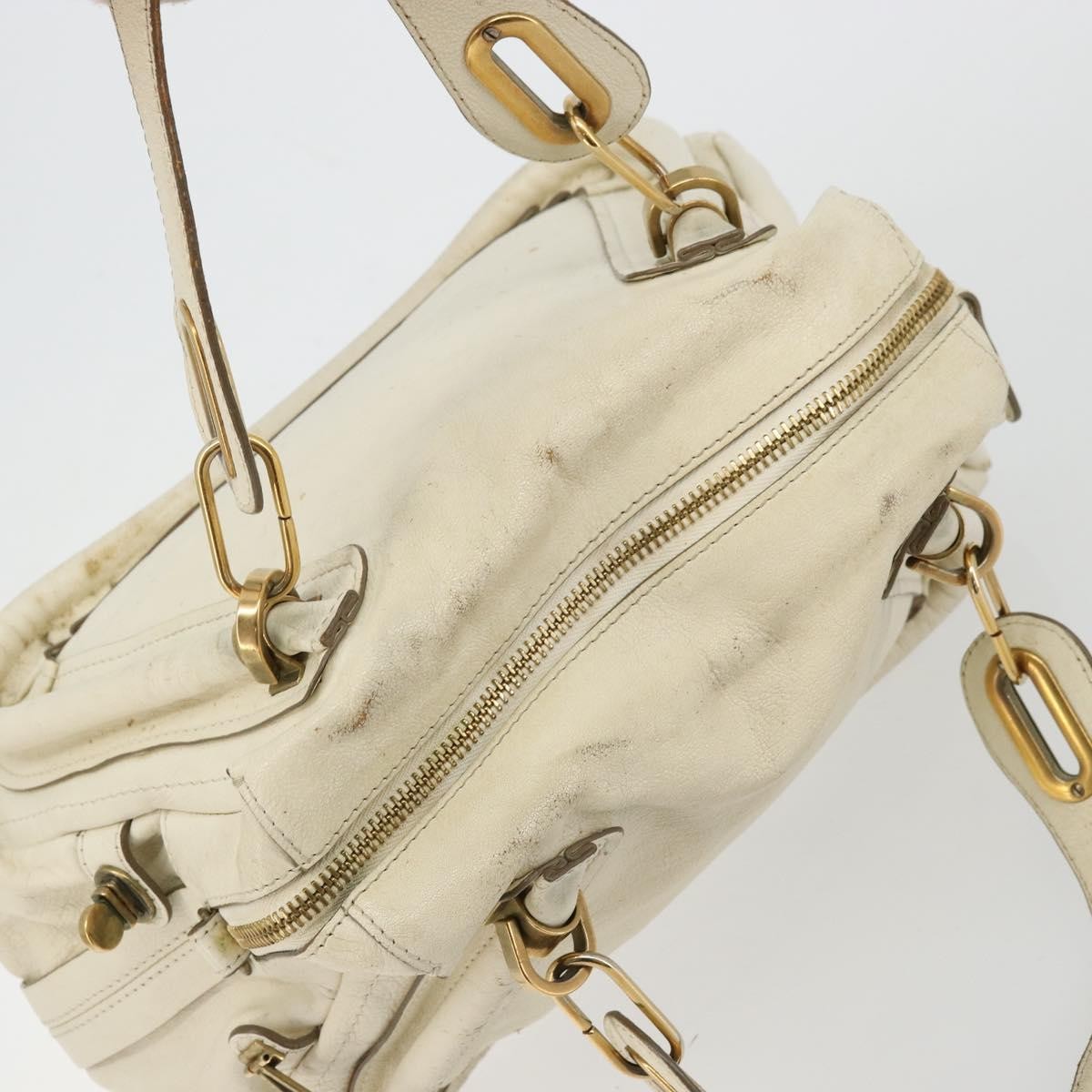 Chloe Paraty Top Handle Leather White Leather Handbag (Pre-Owned)