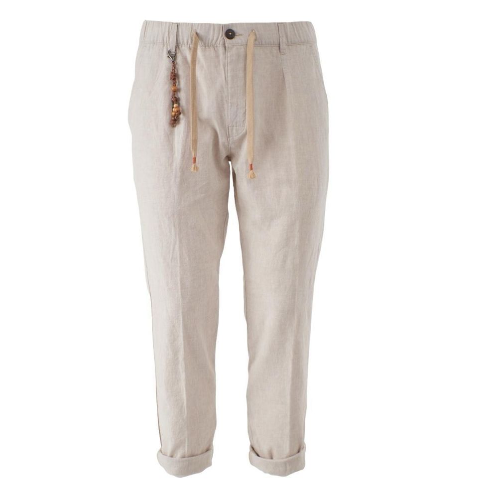 Yes Zee Beige Linen Men Men's Trouser