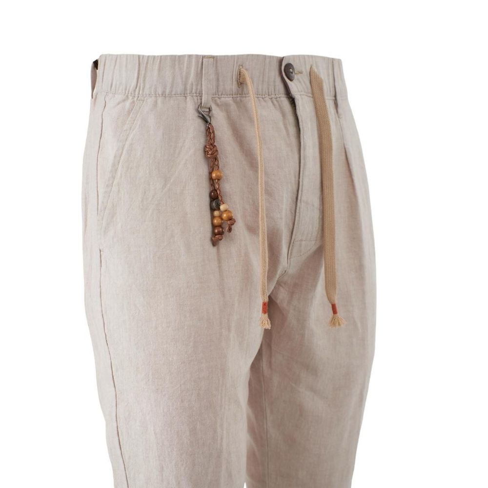 Yes Zee Beige Linen Men Men's Trouser