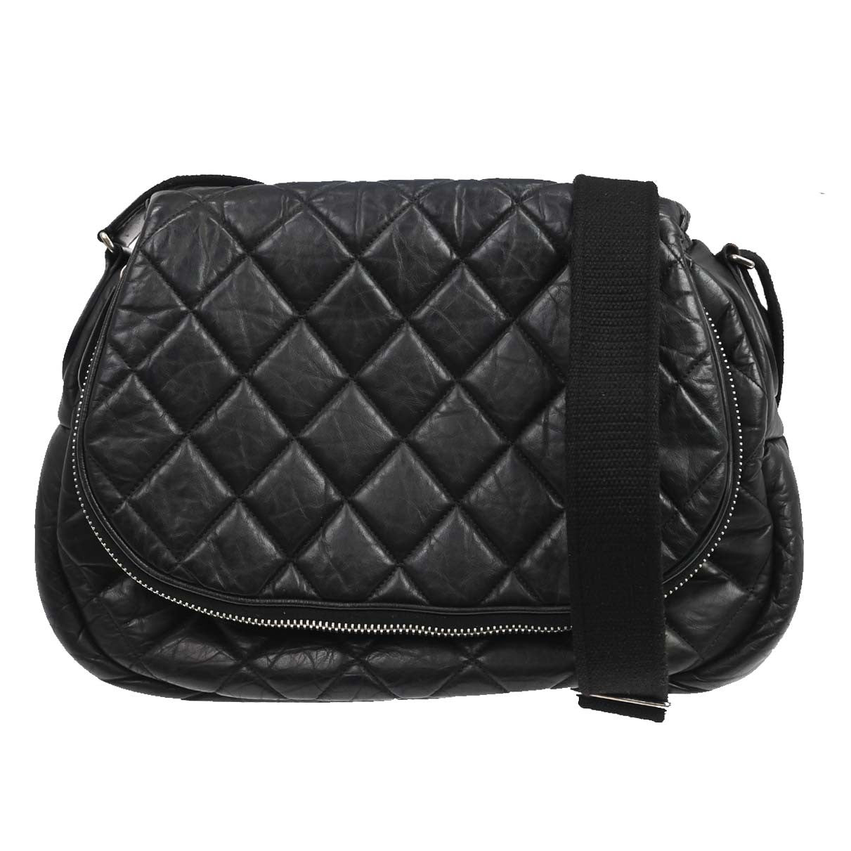 Chanel Expandable Flap Messenger Quilted Aged Calfskin Black Leather Shoulder Bag Bag (Pre-Owned)