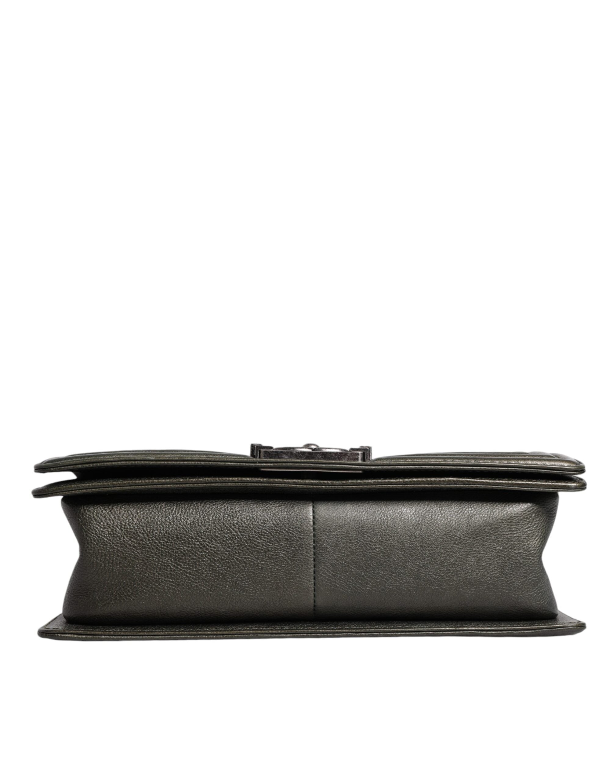 Chanel Dark Green Leather Shoulder Women's Gray Metal Purse Women's Bag