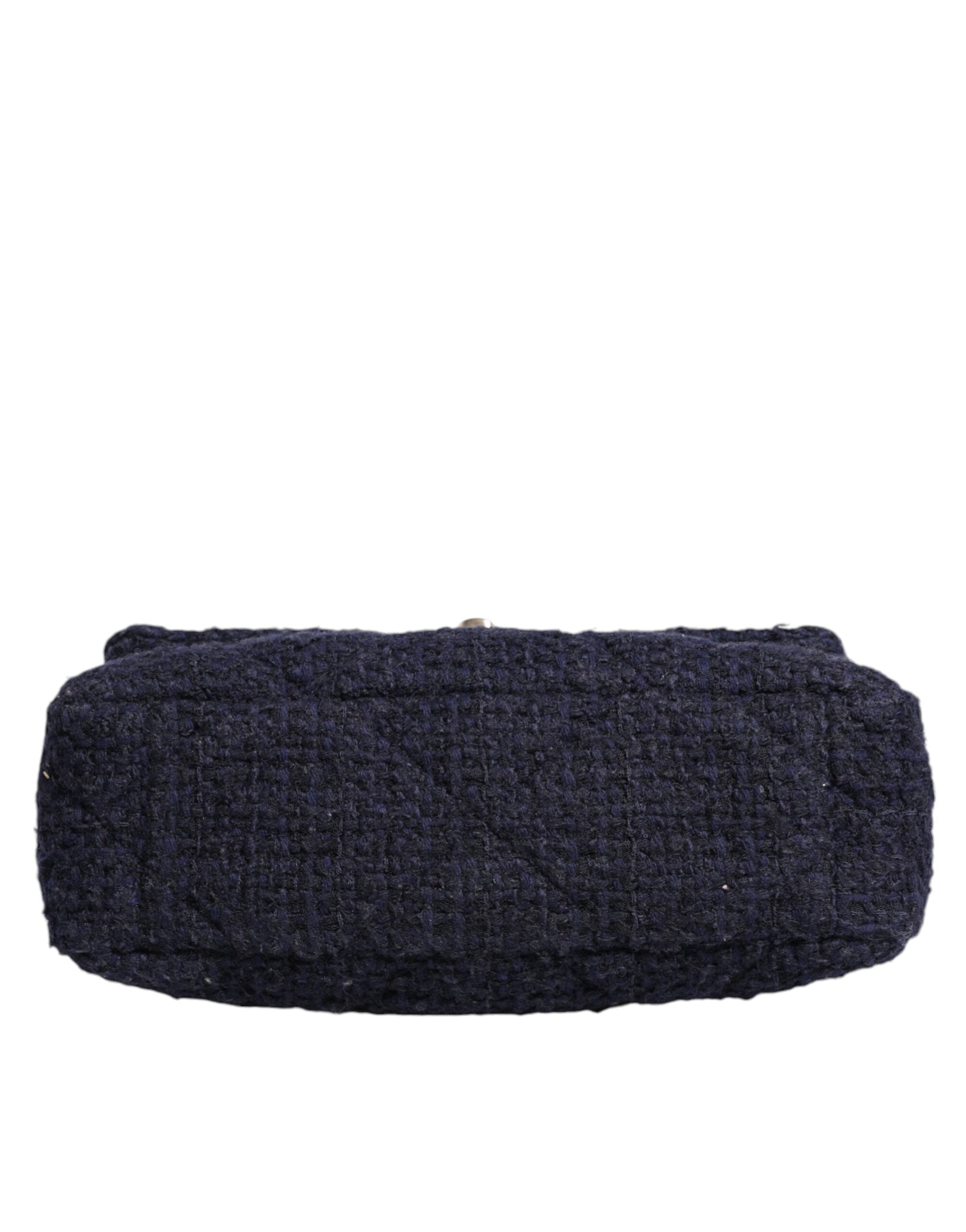 Chanel Dark Blue Medium Flap Tweed CC Gold Gray Chain Shoulder Women's Bag